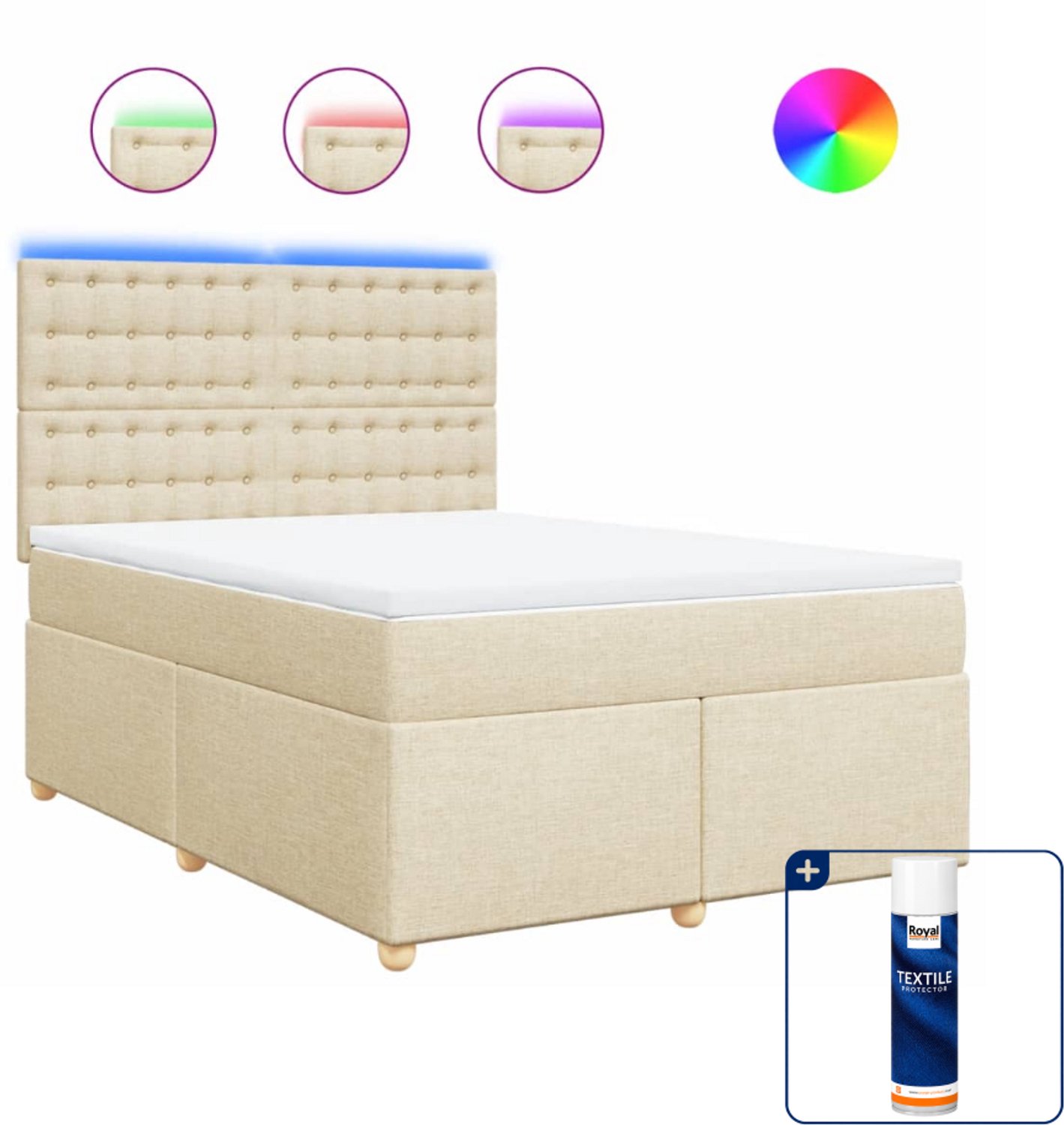vidaXL boxspring met matras - Small double - 140 x 200 cm - crème - Inclusief textielbeschermer 500 ml
