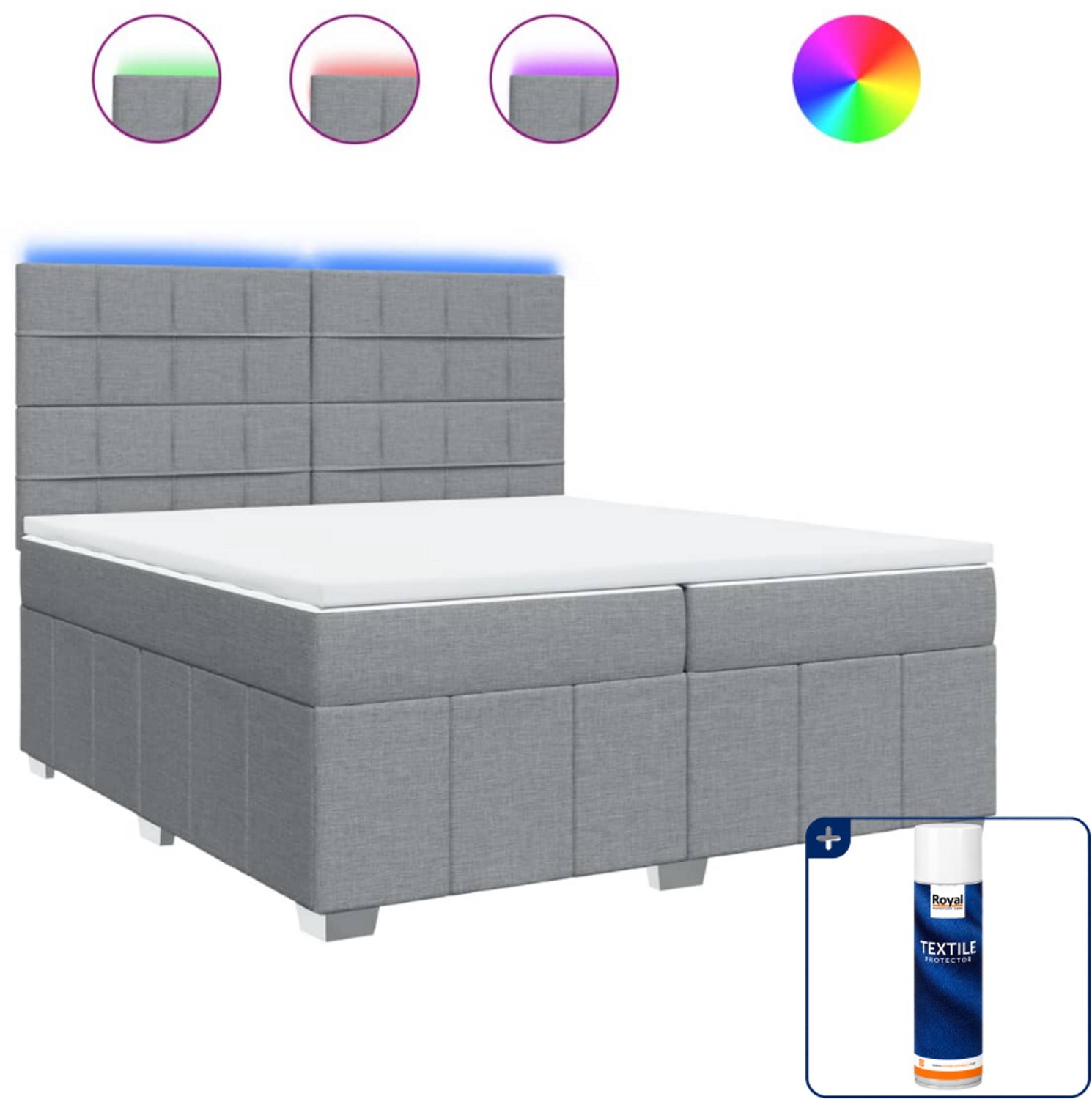 vidaXL Boxspring - Super kingsize - 200 x 200 cm - lichtgrijs - Inclusief textielbeschermer 500 ml