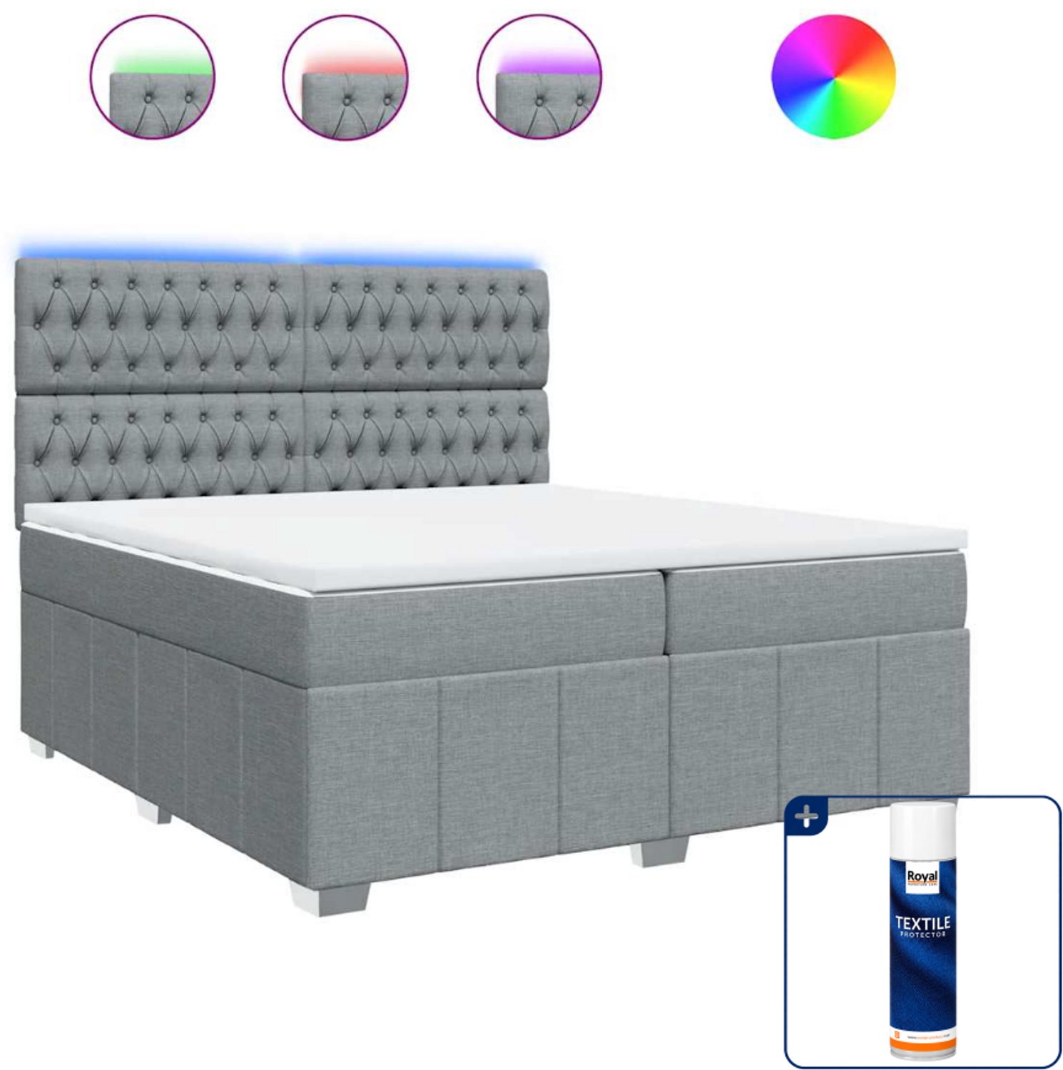 vidaXL boxspring met matras - super kingsize - 200 x 200 cm - lichtgrijs - Inclusief textielbeschermer 500 ml