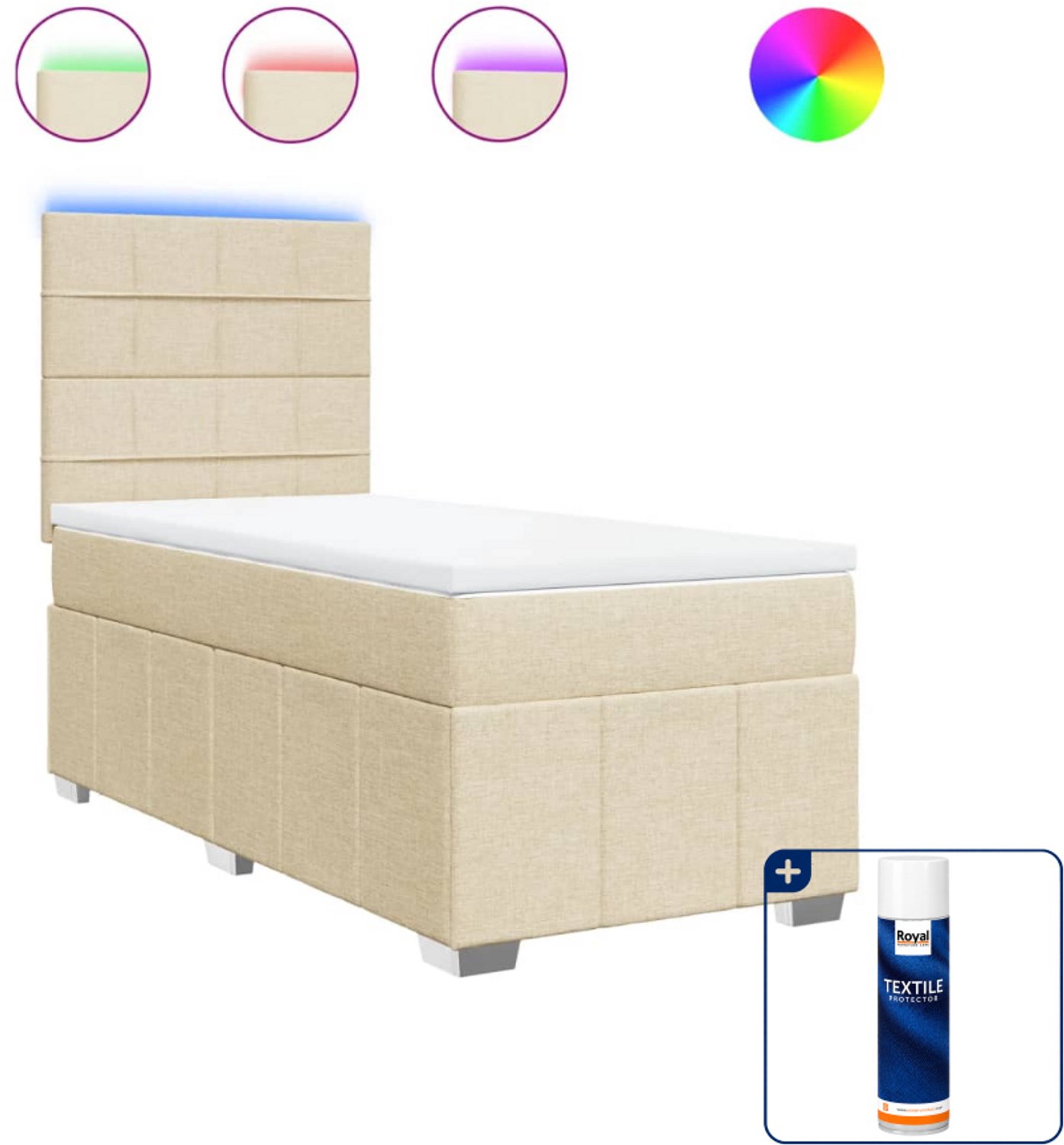 vidaXL boxspring met matras 80 x 200 cm - crèmekleurig - Inclusief textielbeschermer 500 ml