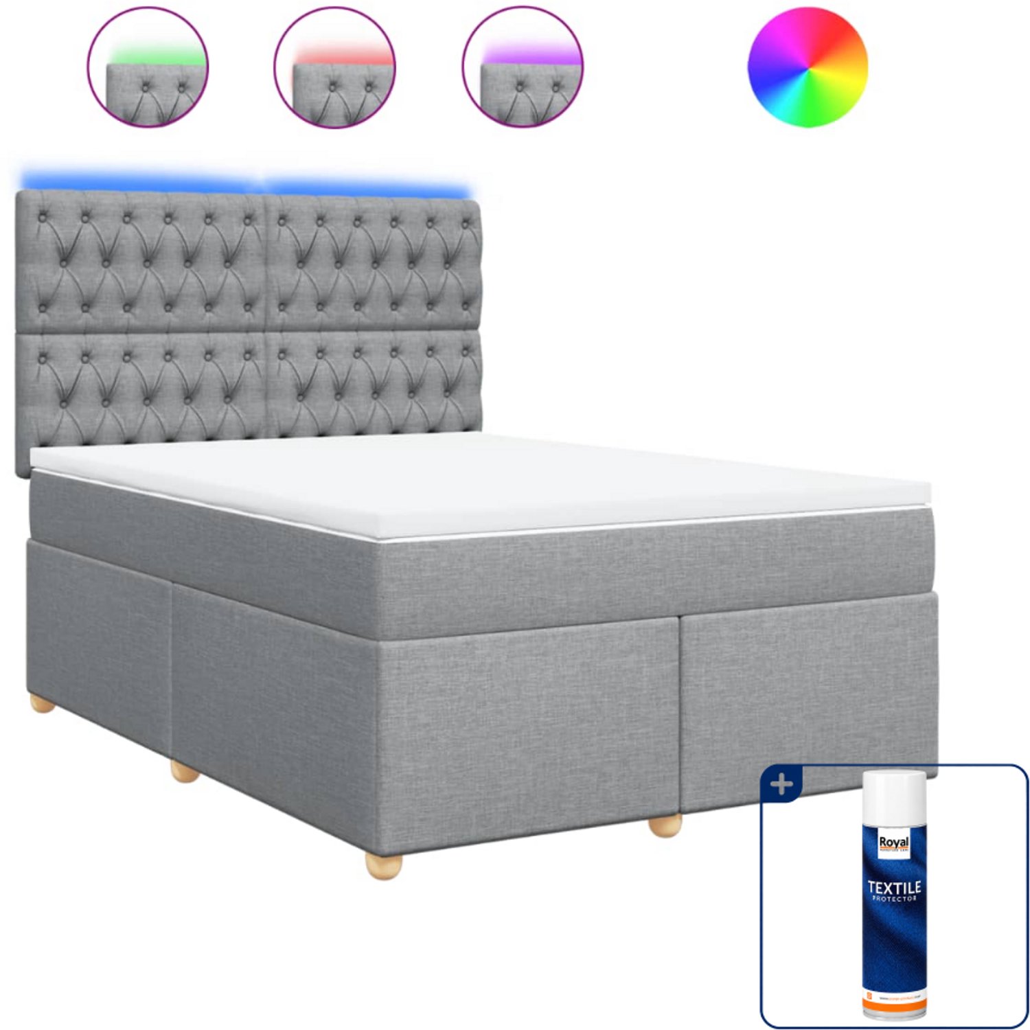 vidaXL Queensize boxspring met matras - 160 x 200 cm - lichtgrijs - Inclusief textielbeschermer 500 ml