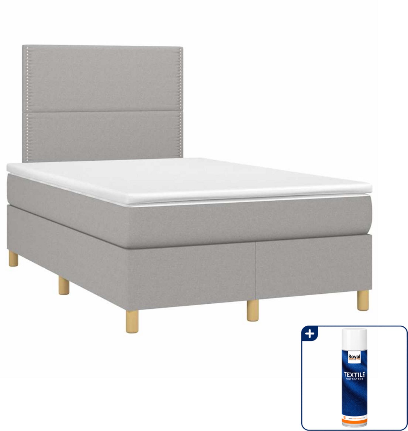 vidaXL boxspring met matras 120 x 190 cm - stof - lichtgrijs - Inclusief textielbeschermer 500 ml
