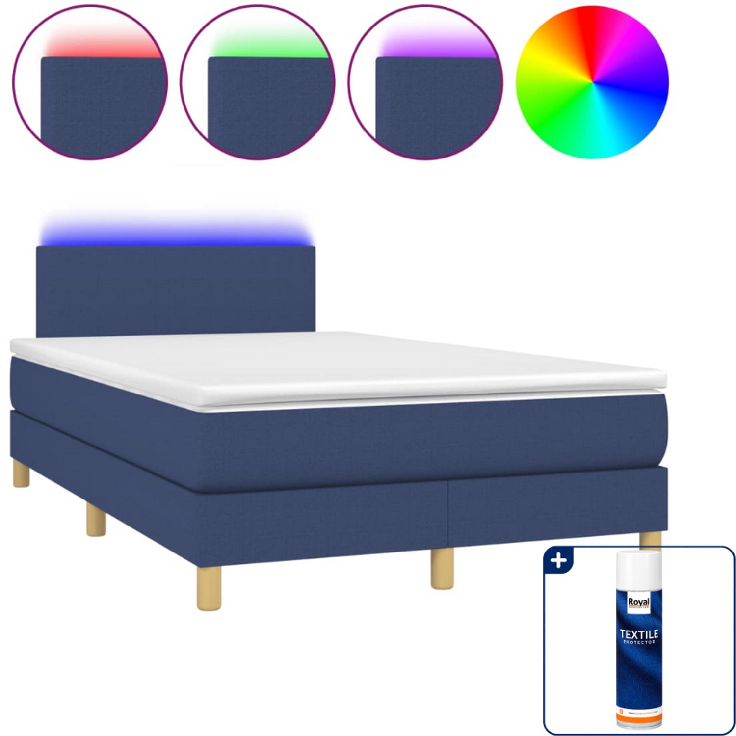vidaXL boxspring met matras en LED - 120 x 190 cm - blauw - Inclusief textielbeschermer 500 ml