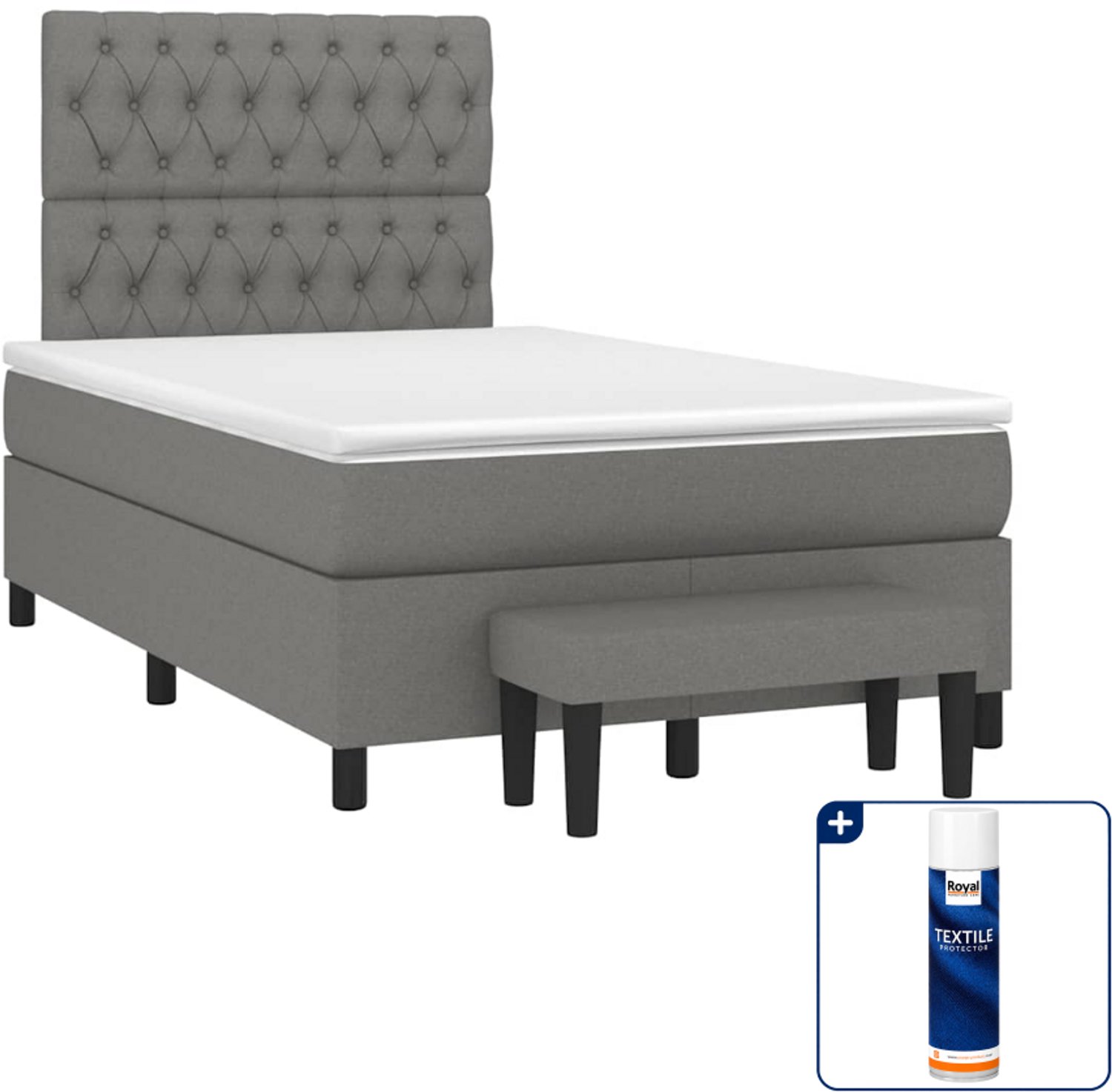 vidaXL boxspring met matras en bankje - 120 x 190 cm - donkergrijs - Inclusief textielbeschermer 500 ml