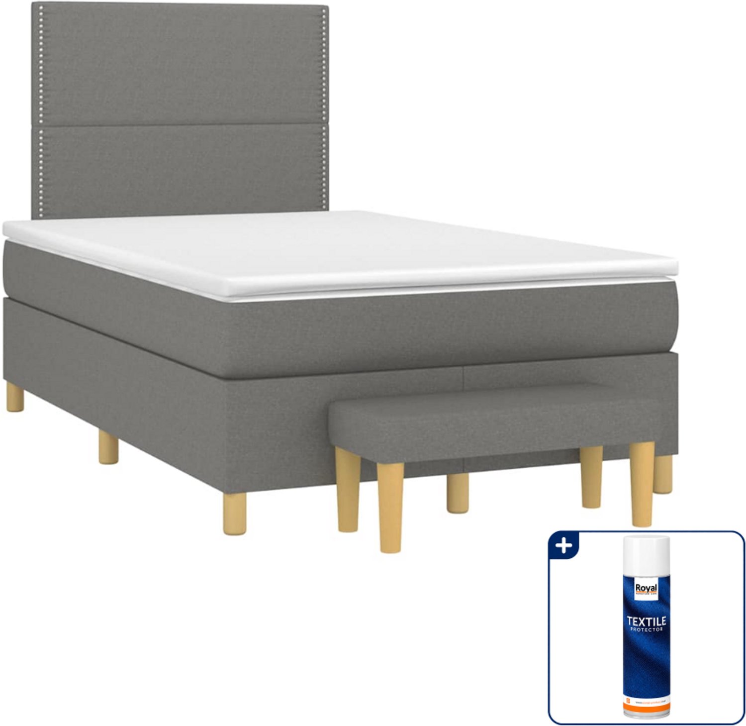 vidaXL boxspring met matras - 120 x 190 cm - donkergrijs - Inclusief textielbeschermer 500 ml