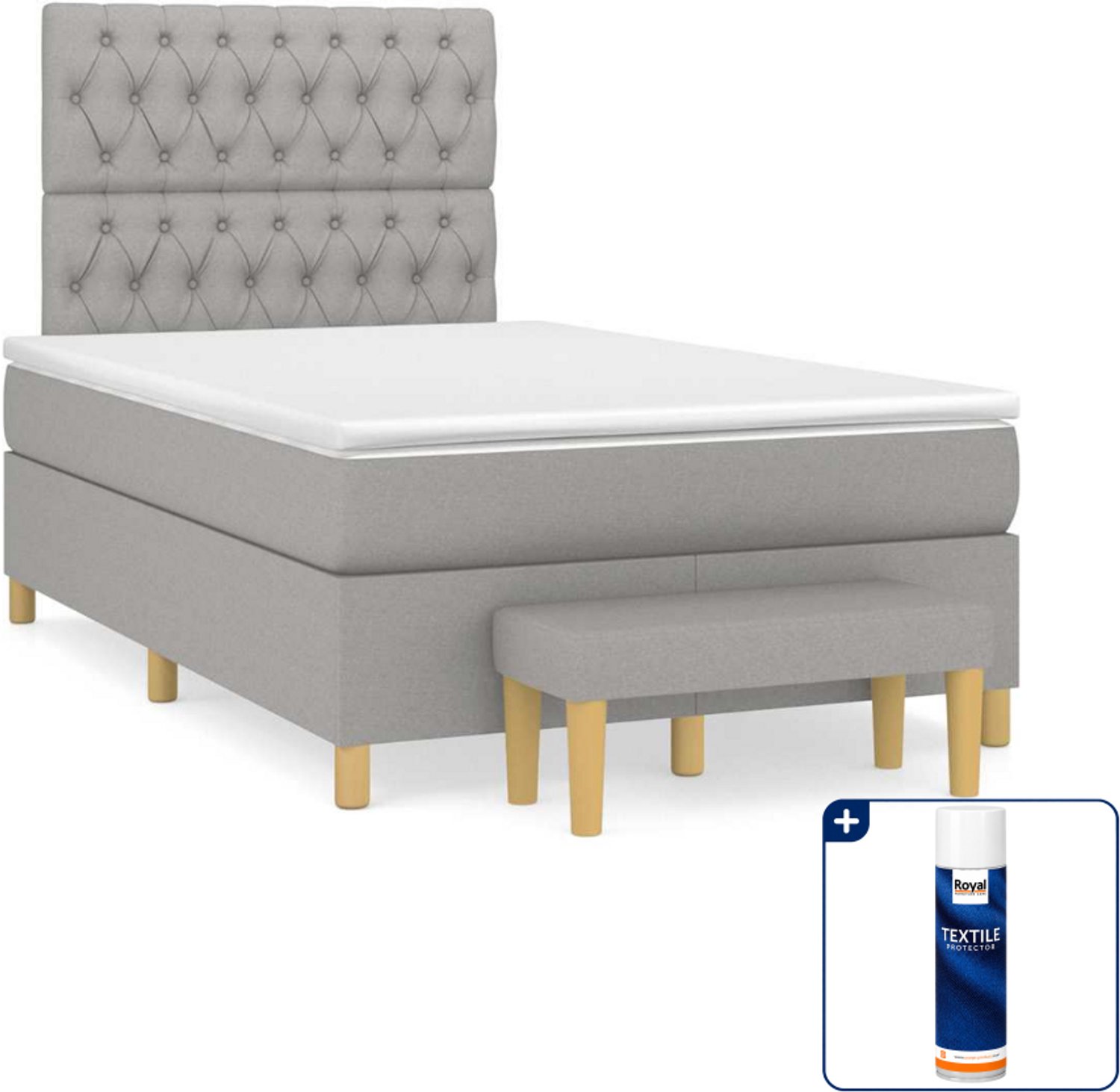 vidaXL boxspring met matras en bankje - 120 x 190 cm - lichtgrijs - Inclusief textielbeschermer 500 ml