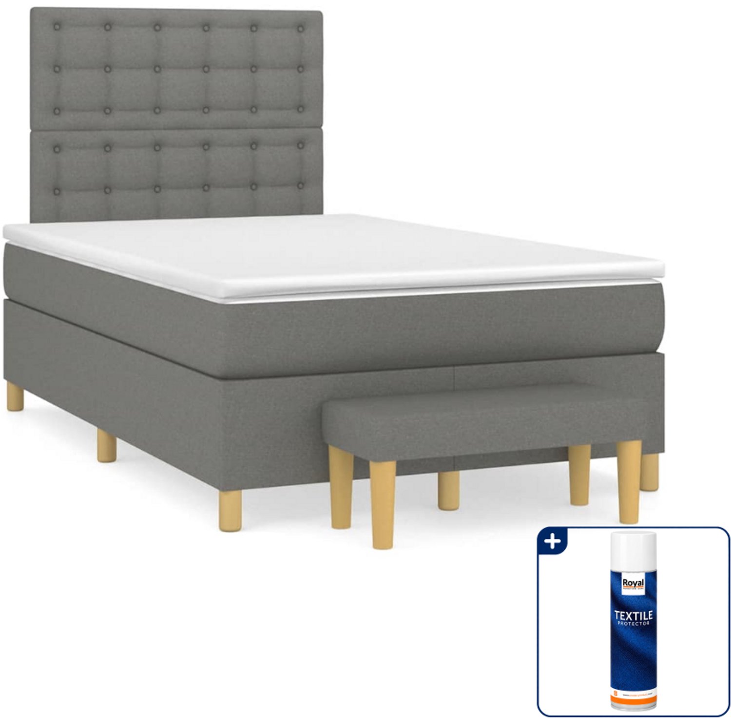 vidaXL boxspring met matras en bank - 120 x 190 cm - donkergrijs - Inclusief textielbeschermer 500 ml