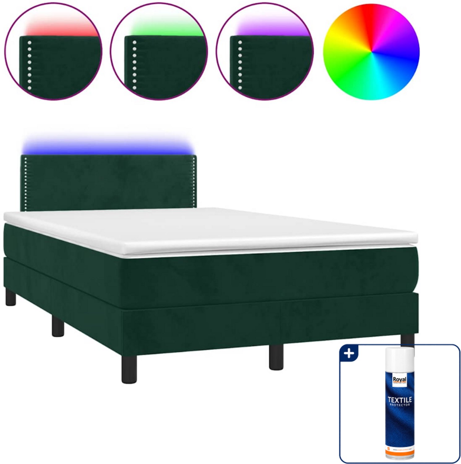 vidaXL Boxspring met matras en LED - 120 x 190 cm - fluweel - donkergroen - Inclusief textielbeschermer 500 ml Grijs