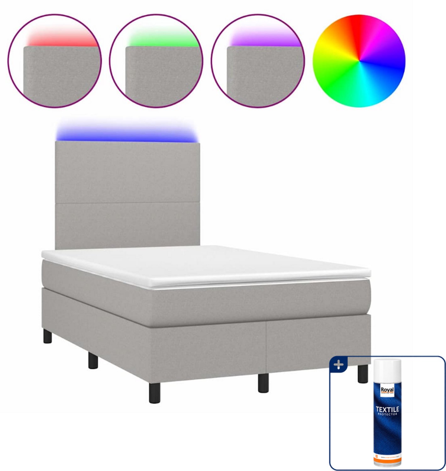 vidaXL boxspring met matras en LED - 120 x 200 cm - lichtgrijs - Inclusief textielbeschermer 500 ml