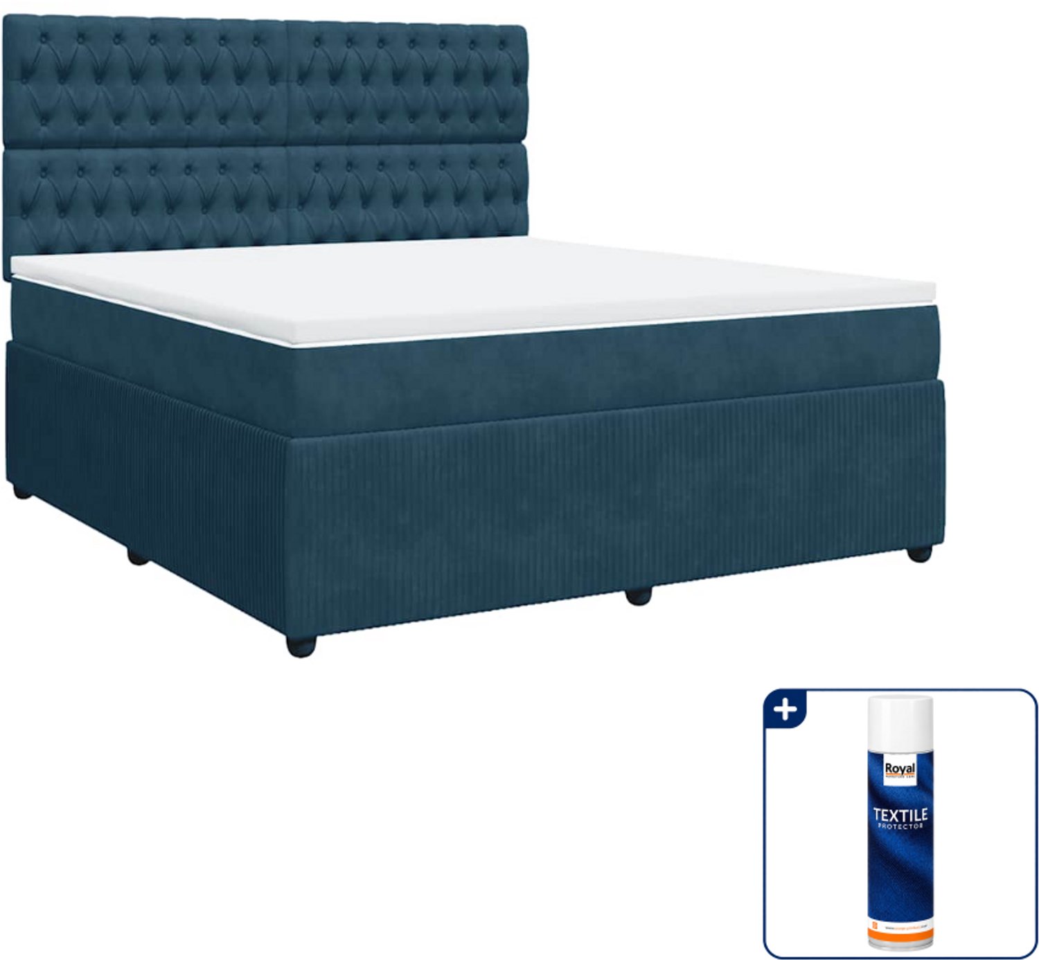vidaXL Boxspring Kingsize - 180 x 200 cm - fluweel - donkerblauw - Inclusief textielbeschermer 500 ml