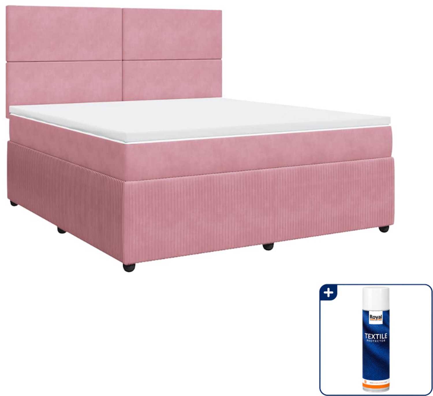 vidaXL Kingsize boxspring met matras - 180 x 200 cm - roze - Inclusief textielbeschermer 500 ml