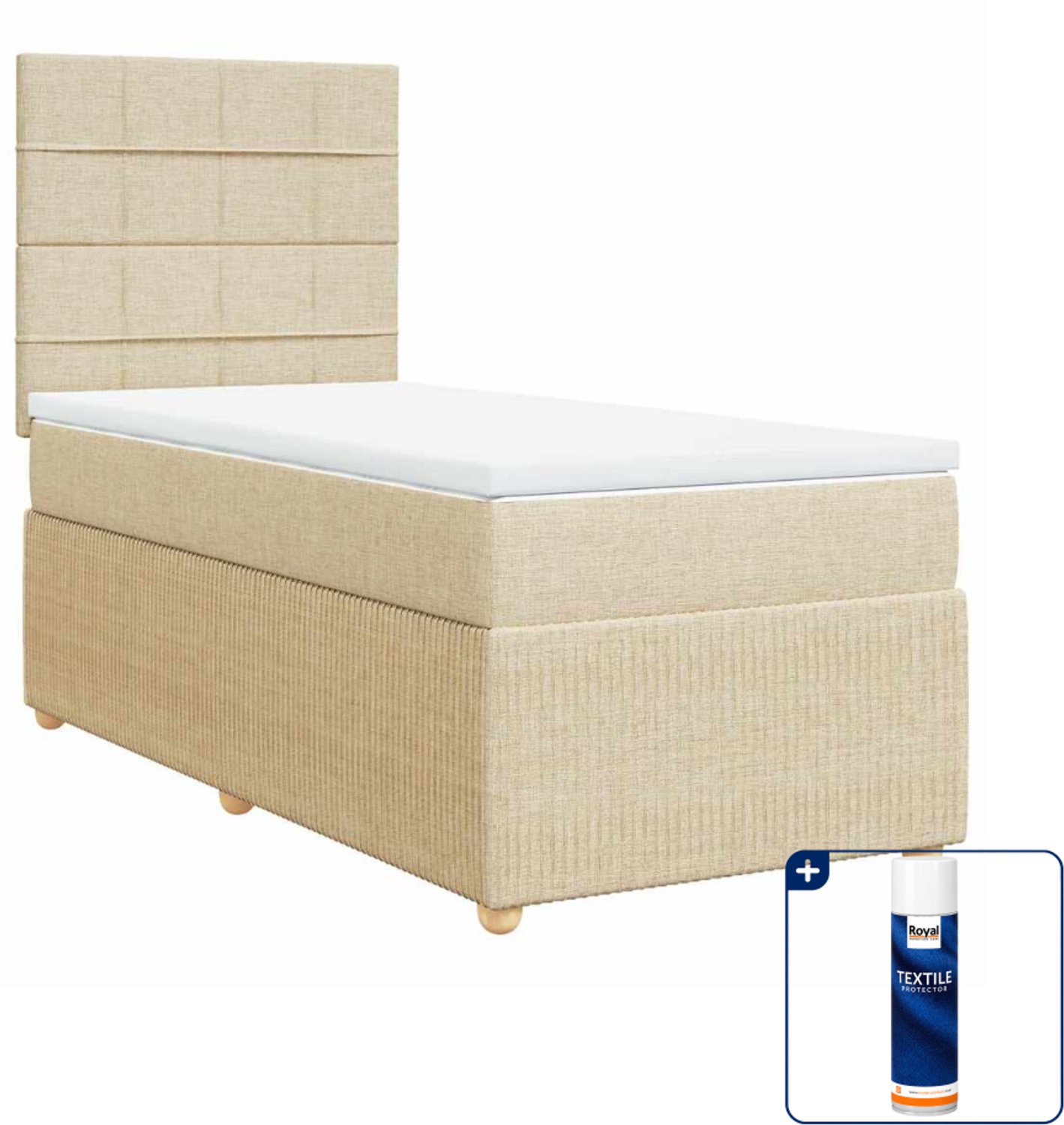 vidaXL boxspring met matras - 100 x 200 cm - stof - crèmekleurig - Inclusief textielbeschermer 500 ml