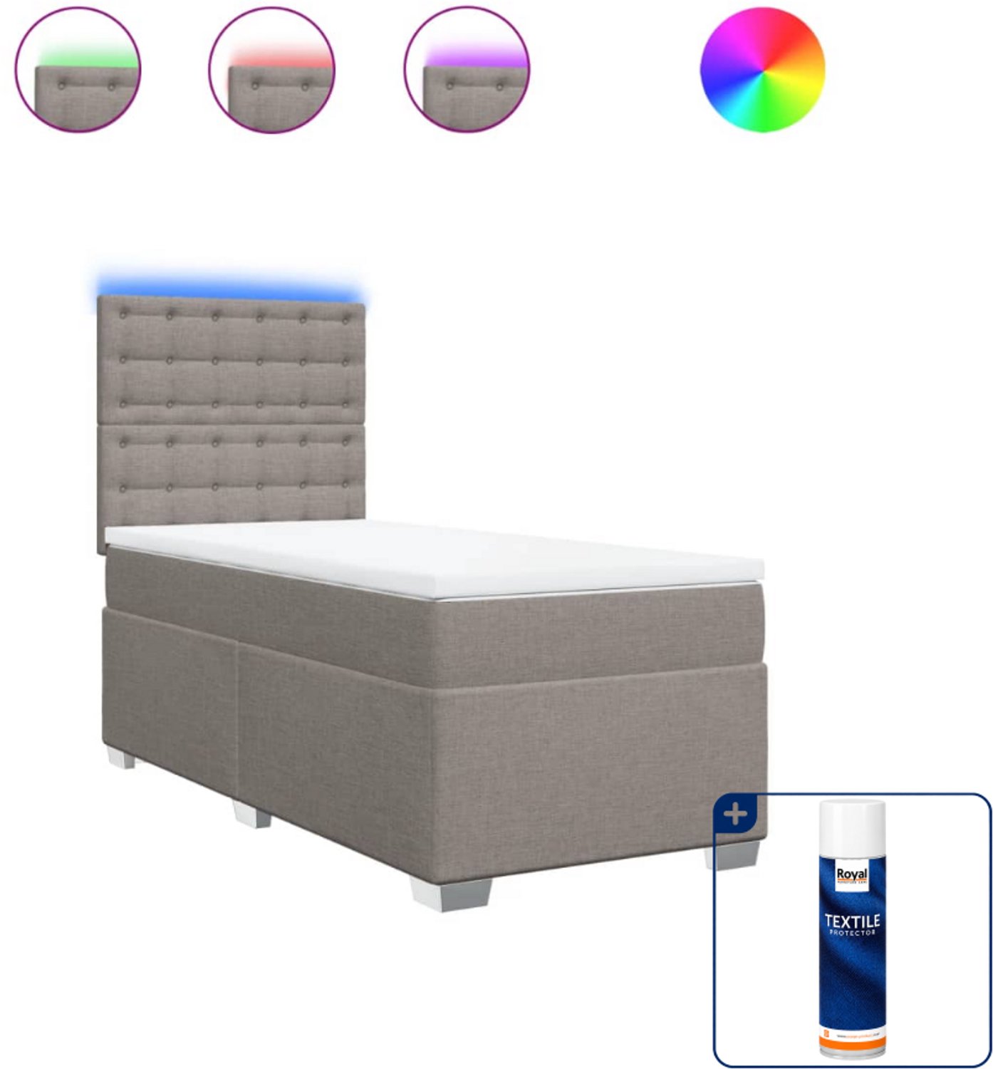 vidaXL boxspring 80 x 200 cm - stof - taupe - Inclusief textielbeschermer 500 ml