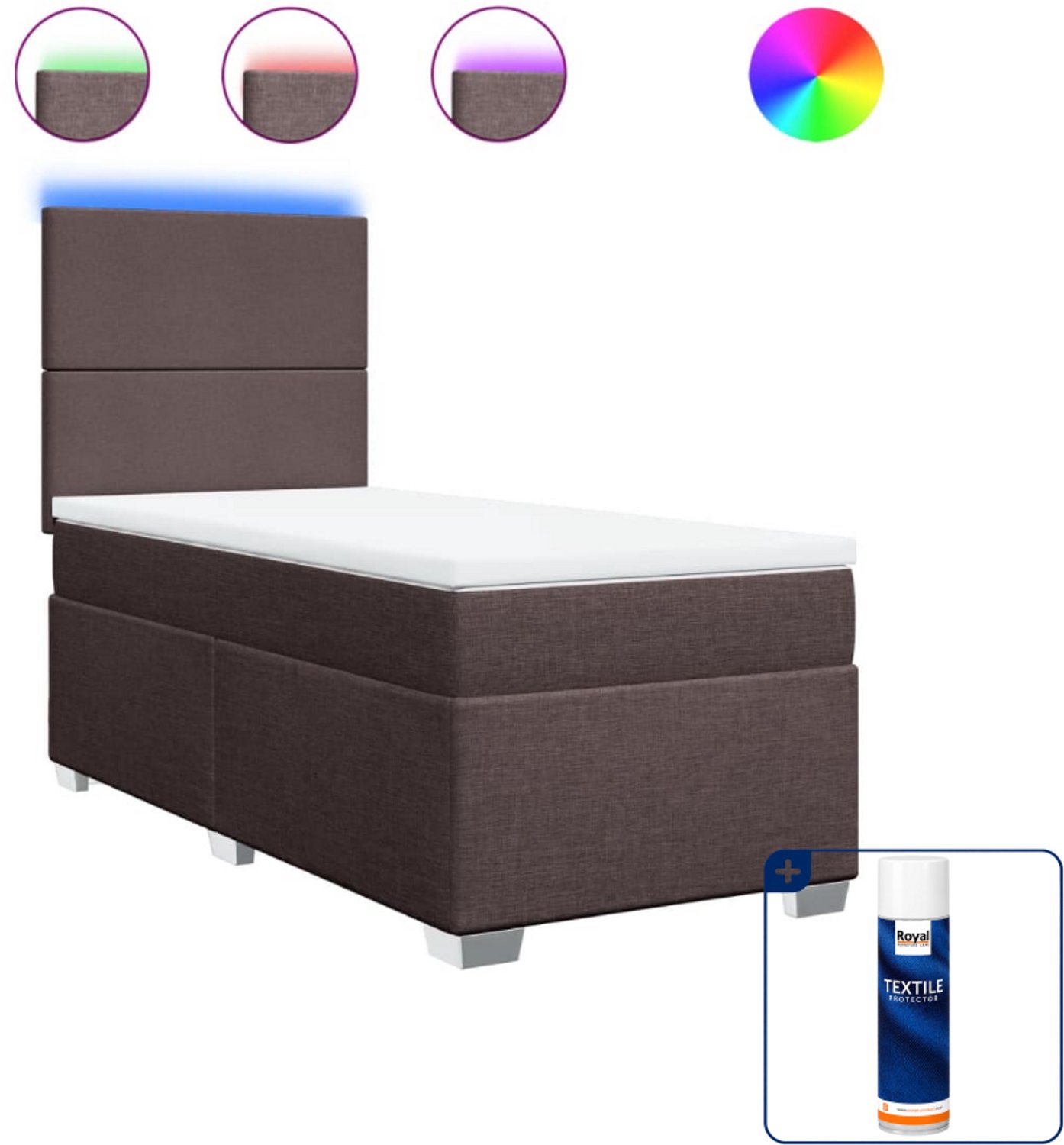 vidaXL boxspring met matras - 100 x 200 cm - stof - donkerbruin - Inclusief textielbeschermer 500 ml