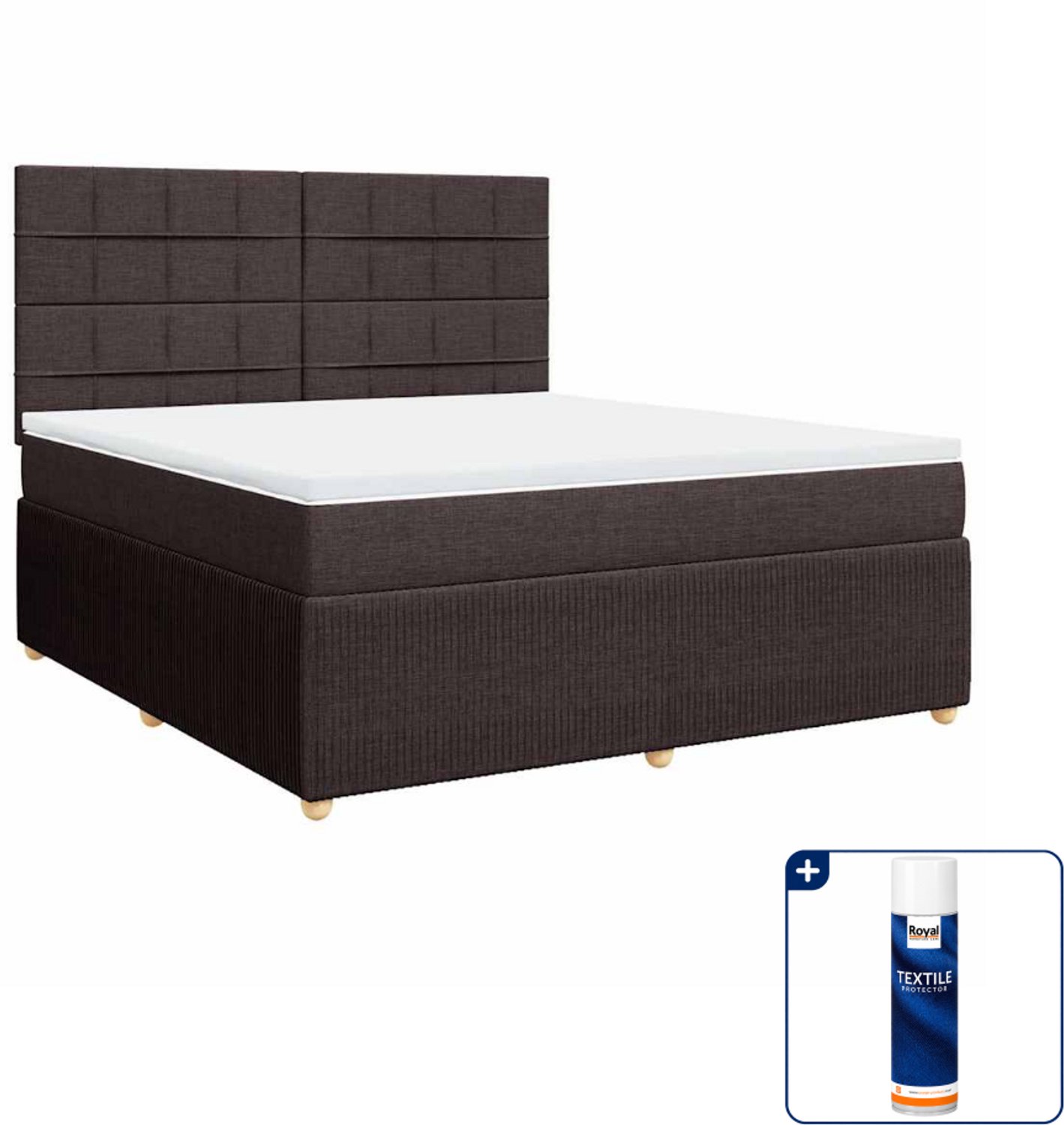 vidaXL Kingsize boxspring met matras - 180 x 200 cm - donkerbruin - Inclusief textielbeschermer 500 ml