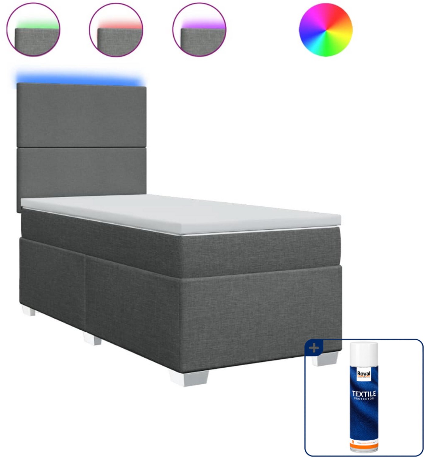 vidaXL Boxspring met matras - 100 x 200 cm - donkergrijs - Inclusief textielbeschermer 500 ml