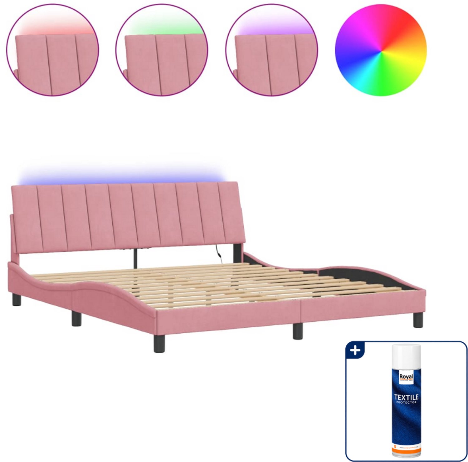 vidaXL bedframe Hanko met LED - Kingsize 180 x 200 cm - roze - Inclusief textielbeschermer 500 ml