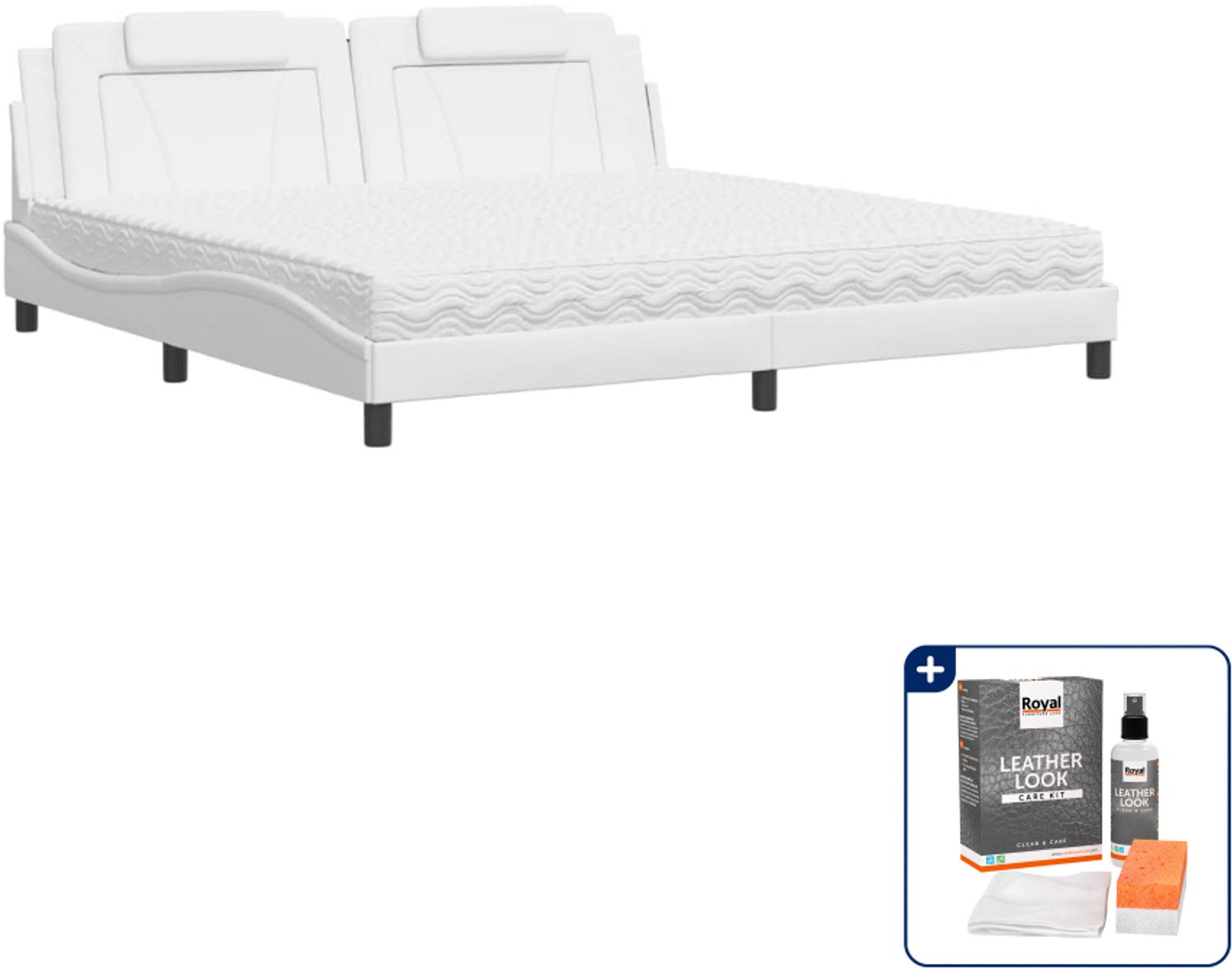 vidaXL Viana bed met matras 200 x 200 cm - kunstleer - wit - Inclusief onderhoudsset voor kunstleer 150 ml