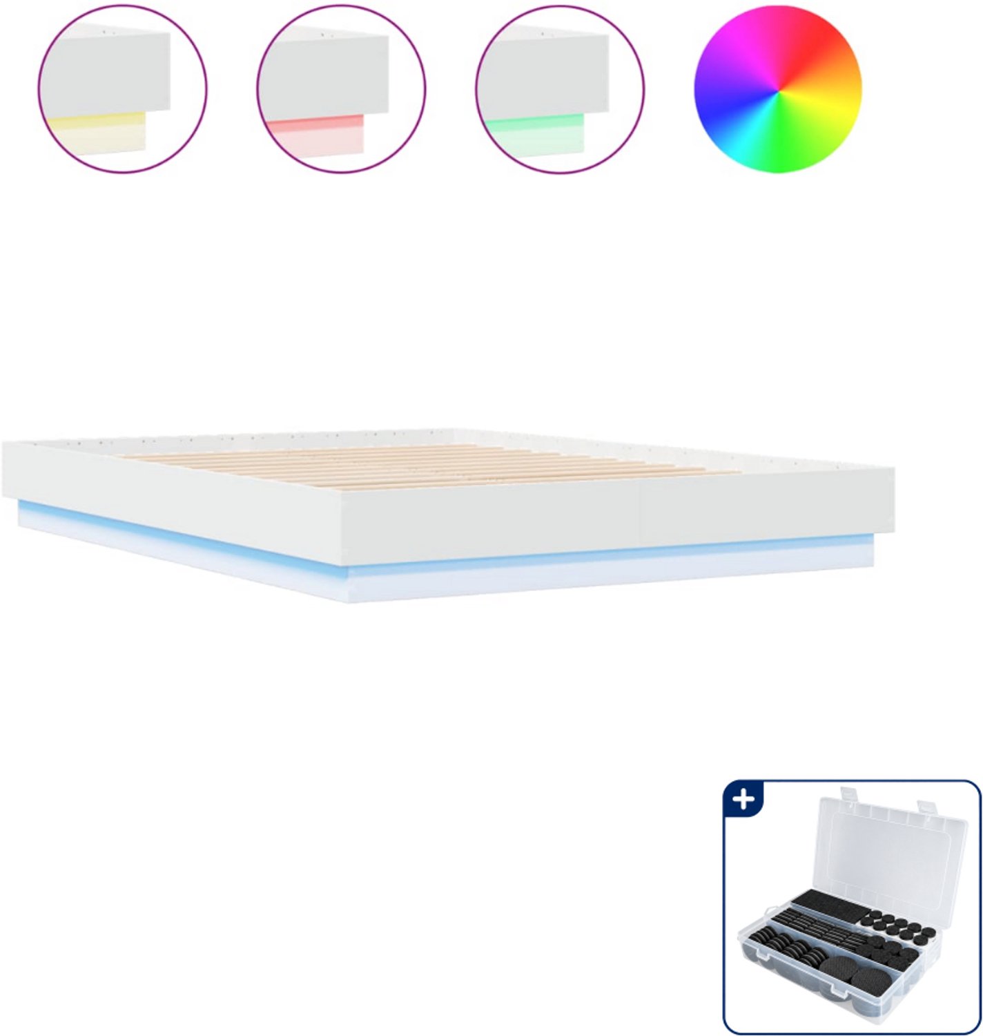 vidaXL bedframe met led-verlichting - queensize - 160 x 200 cm - wit - Inclusief antikrasvilt 177-delig Grijs