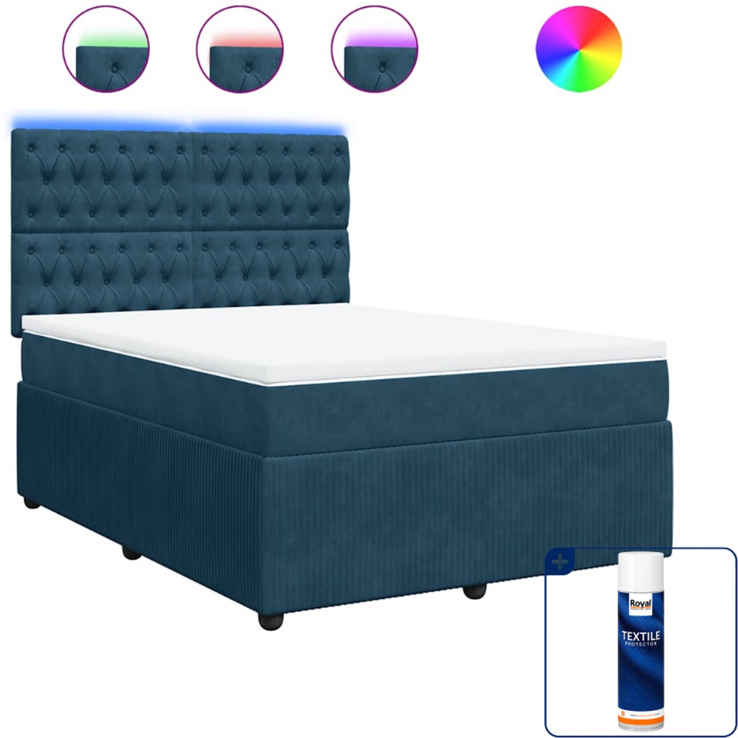 vidaXL Boxspring - Queensize - 160 x 200 cm - fluweel - blauw - Inclusief textielbeschermer 500 ml Wit