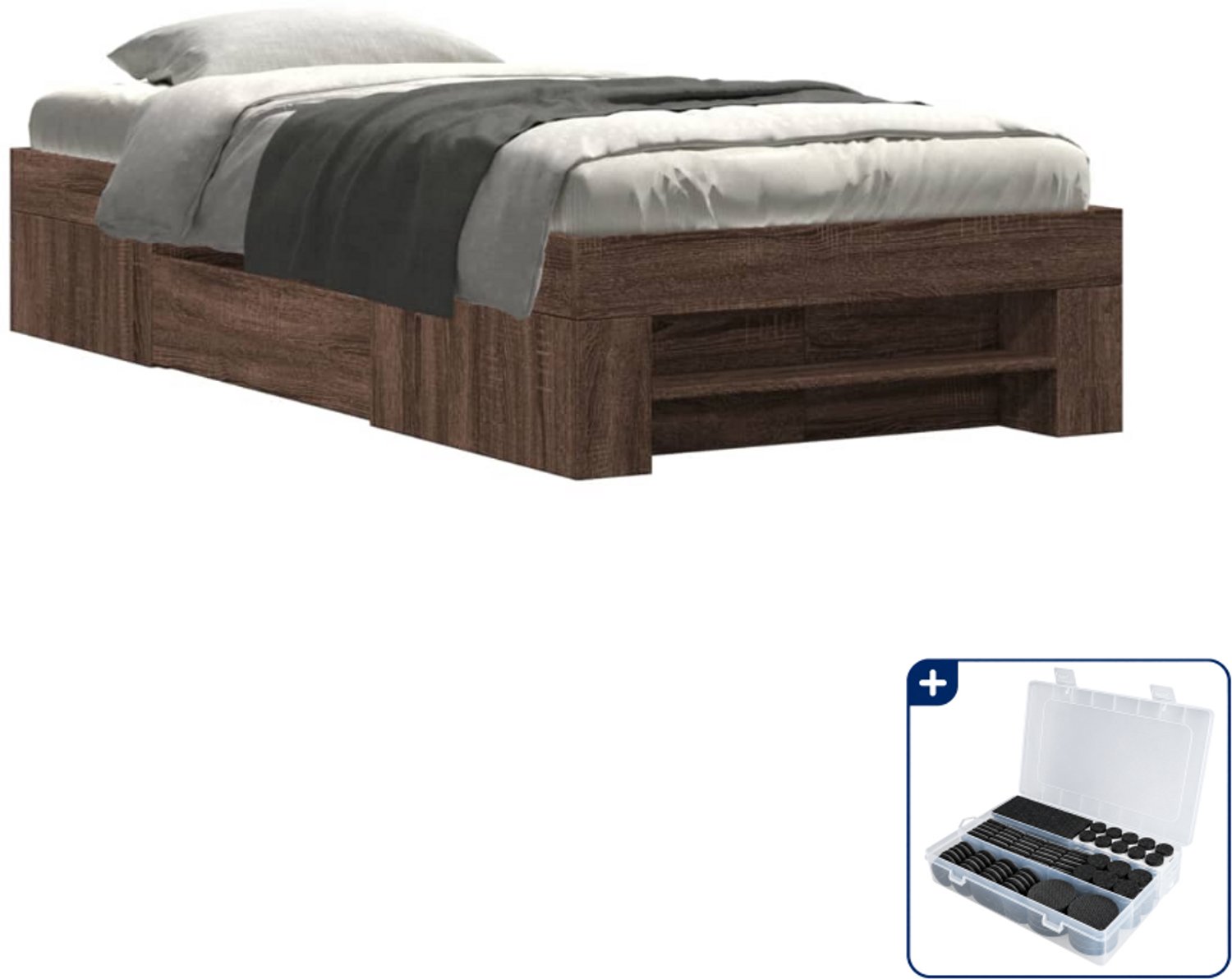 vidaXL bedframe - 90 x 190 cm - bewerkt hout - bruineiken - Inclusief antikrasvilt 177-delig Wit
