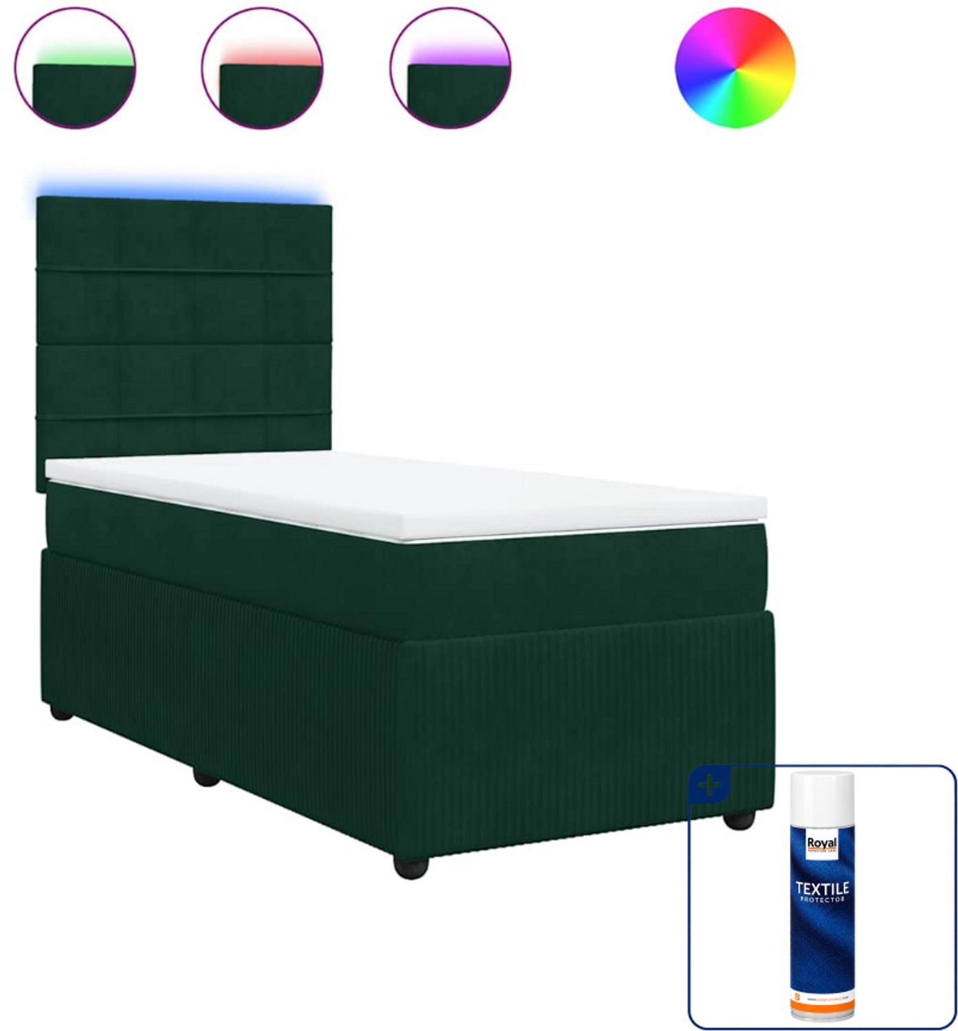 vidaXL Boxspring met matras 90 x 200 cm - fluweel - donkergroen - Inclusief textielbeschermer 500 ml Grijs