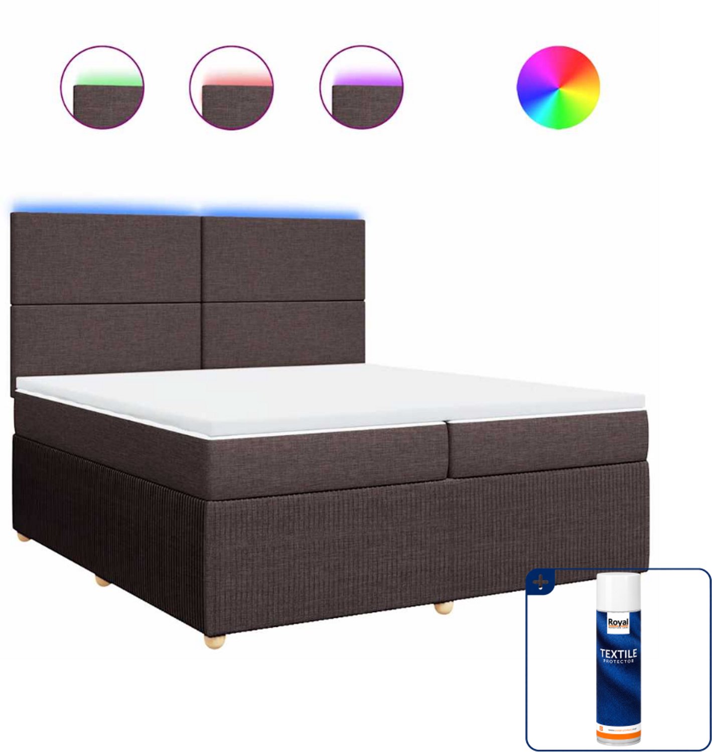 vidaXL boxspring Super kingsize - 200 x 200 cm - donkerbruin - Inclusief textielbeschermer 500 ml