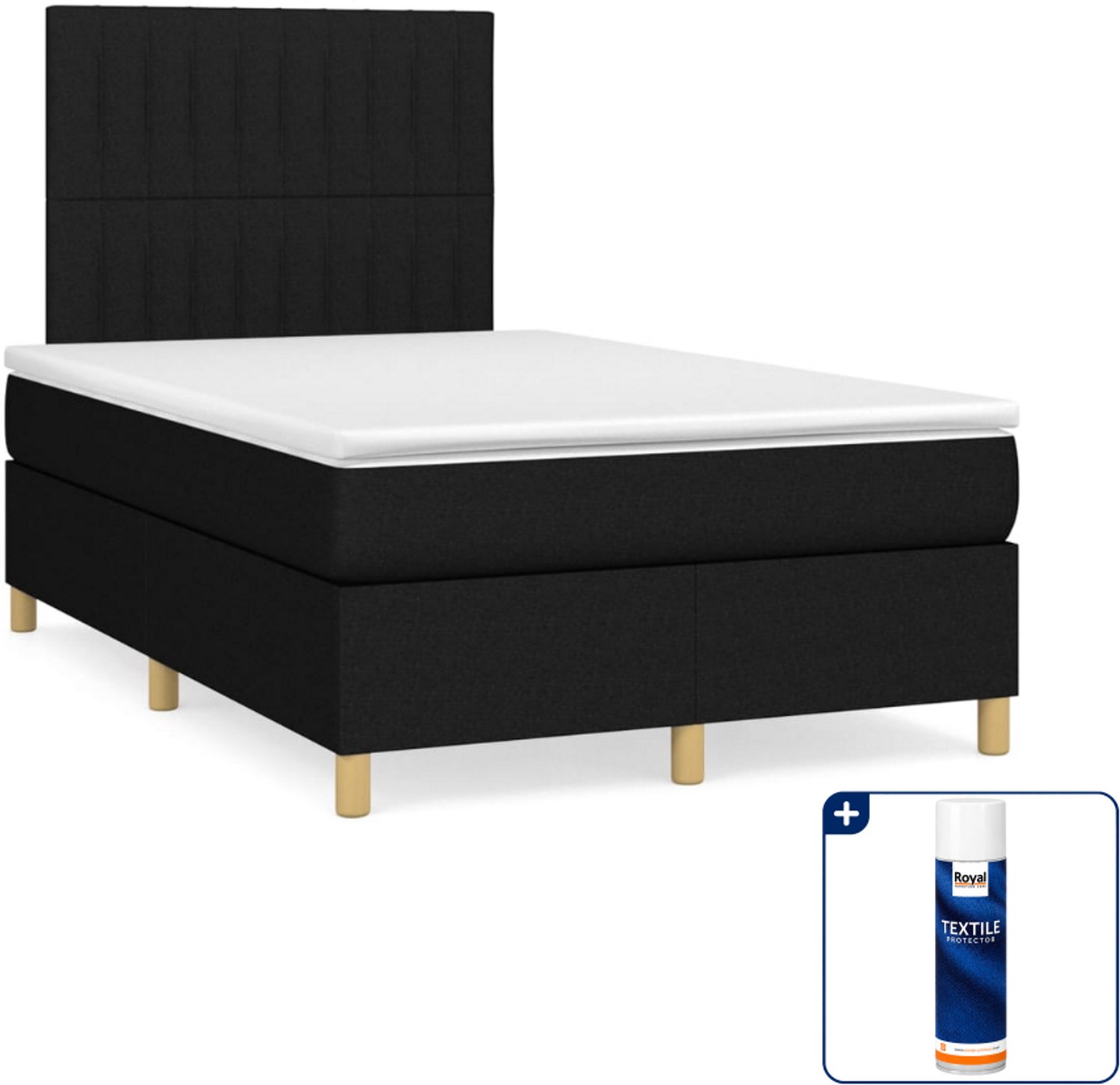 vidaXL boxspring met matras 120 x 200 cm - stof - zwart - Inclusief textielbeschermer 500 ml