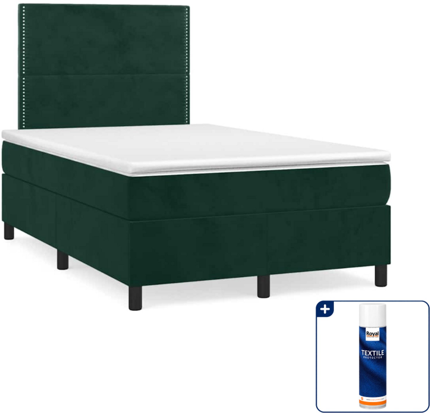 vidaXL boxspring met matras - 120 x 200 cm - fluweel - donkergroen - Inclusief textielbeschermer 500 ml
