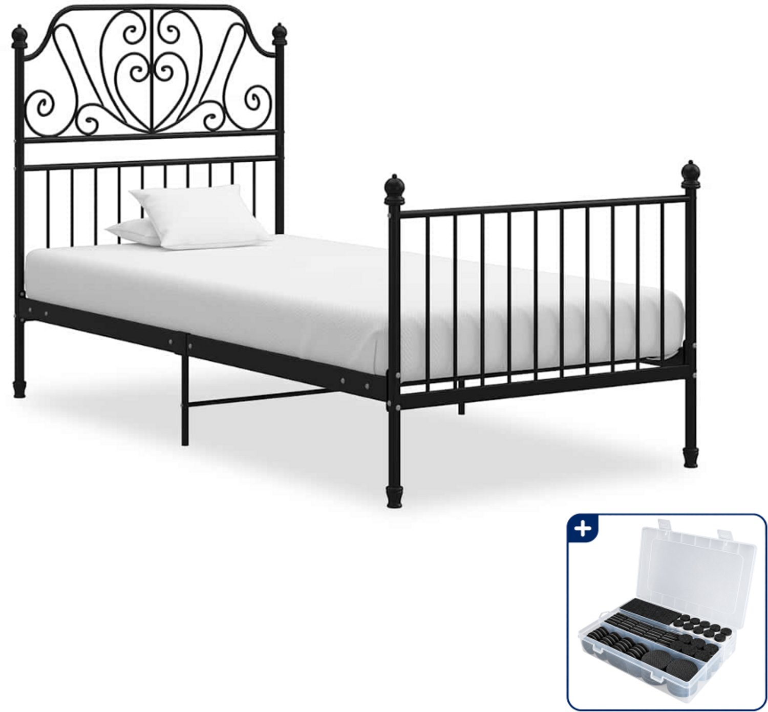 vidaXL bedframe - 90 x 200 cm - metaal - zwart - Inclusief antikrasvilt 177-delig