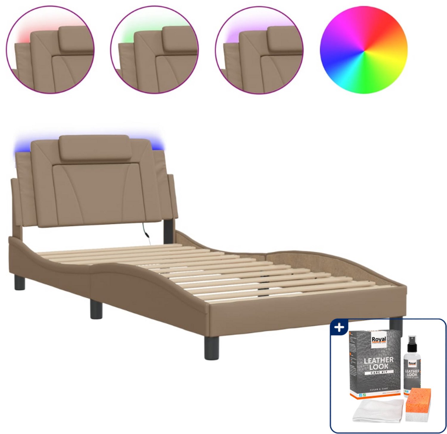 vidaXL Viana bedframe - 100 x 200 cm - cappuccino - Inclusief onderhoudsset voor kunstleer 150 ml Bruin