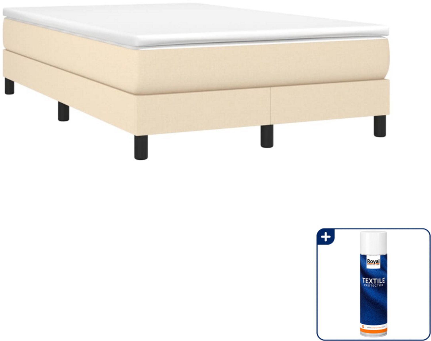 vidaXL boxspring met matras 120 x 190 cm - stof - crème - Inclusief textielbeschermer 500 ml