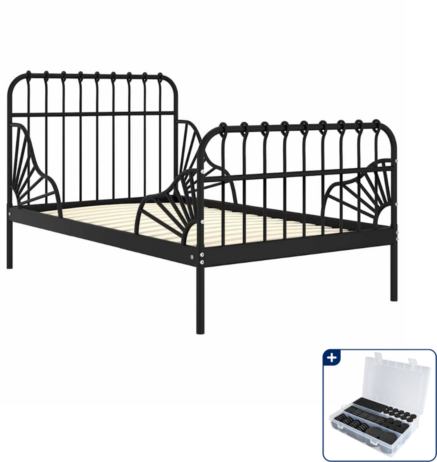 vidaXL bedframe - 80 x 130/200 cm - metaal - zwart - Inclusief antikrasvilt 177-delig
