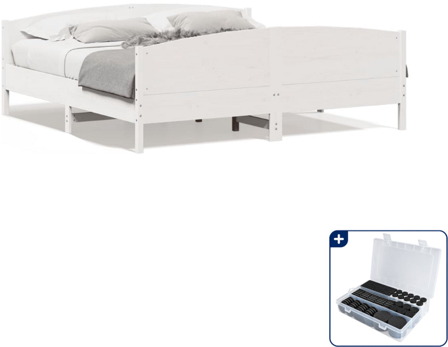 vidaXL Bedframe - Kingsize - 180 x 200 cm - massief grenenhout - wit - Inclusief antikrasvilt 177-delig