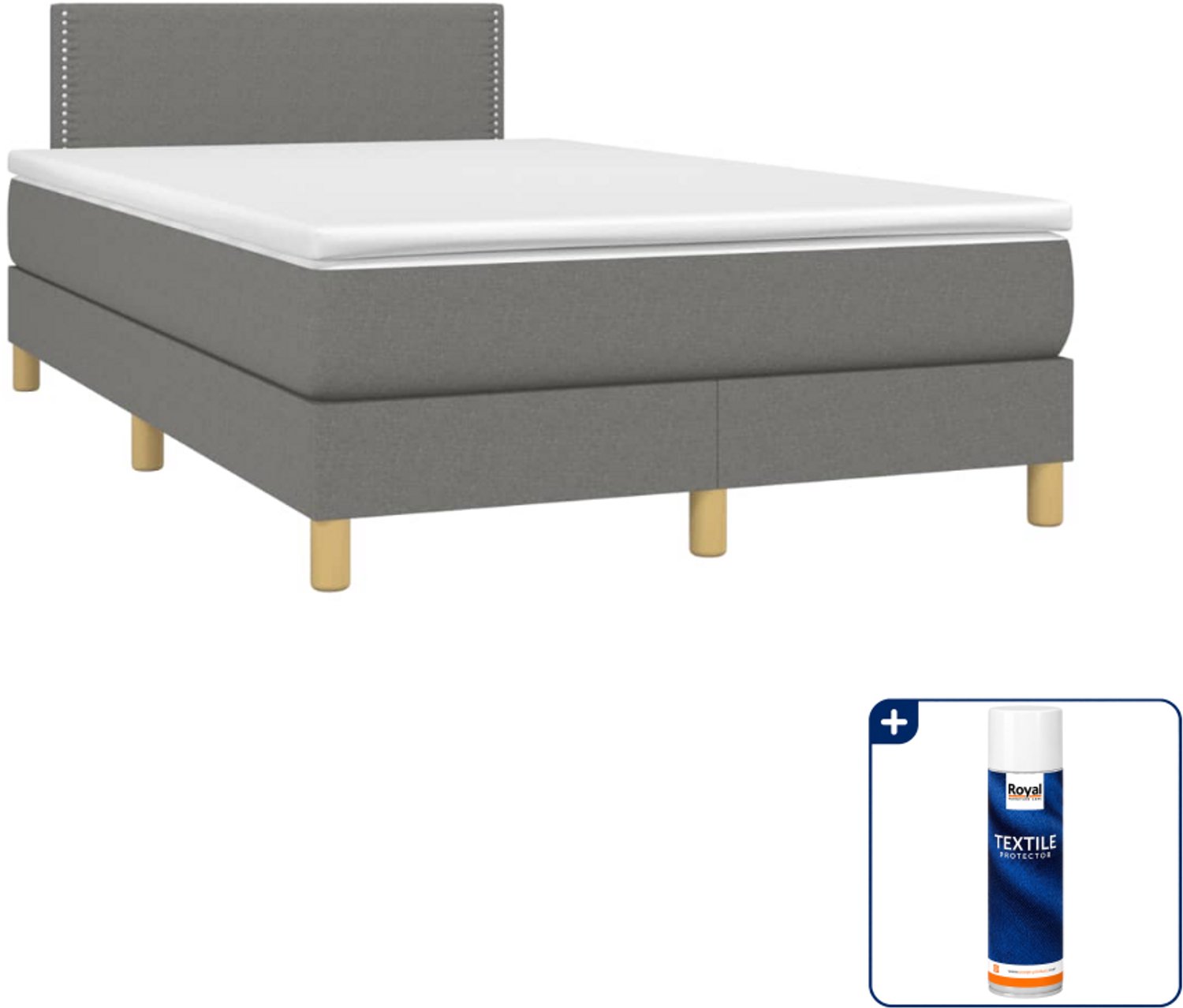 vidaXL boxspring met matras 120 x 190 cm - stof - donkergrijs - Inclusief textielbeschermer 500 ml