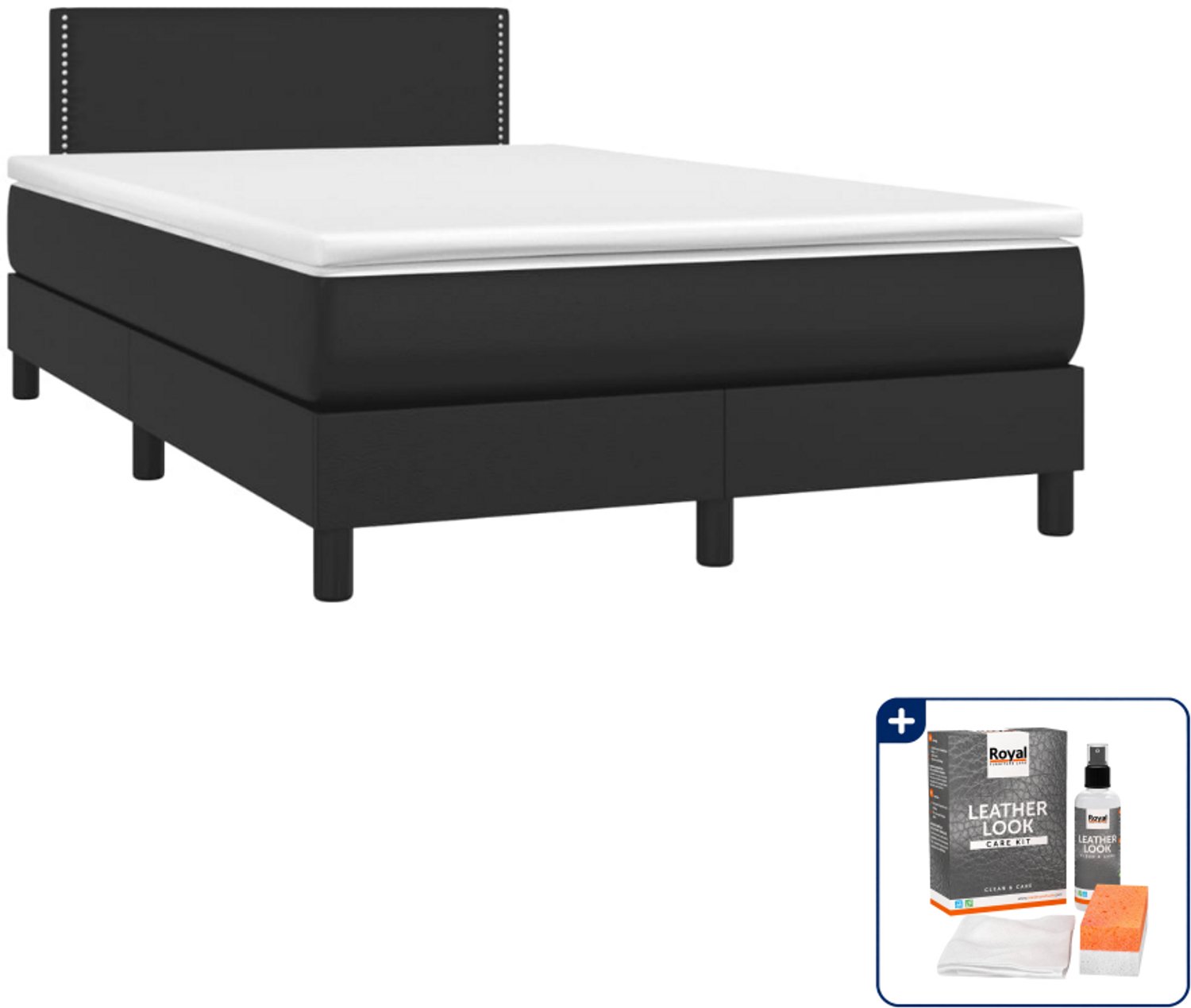 vidaXL boxspring met matras 120 x 190 cm - kunstleer - zwart - Inclusief onderhoudsset voor kunstleer 150 ml