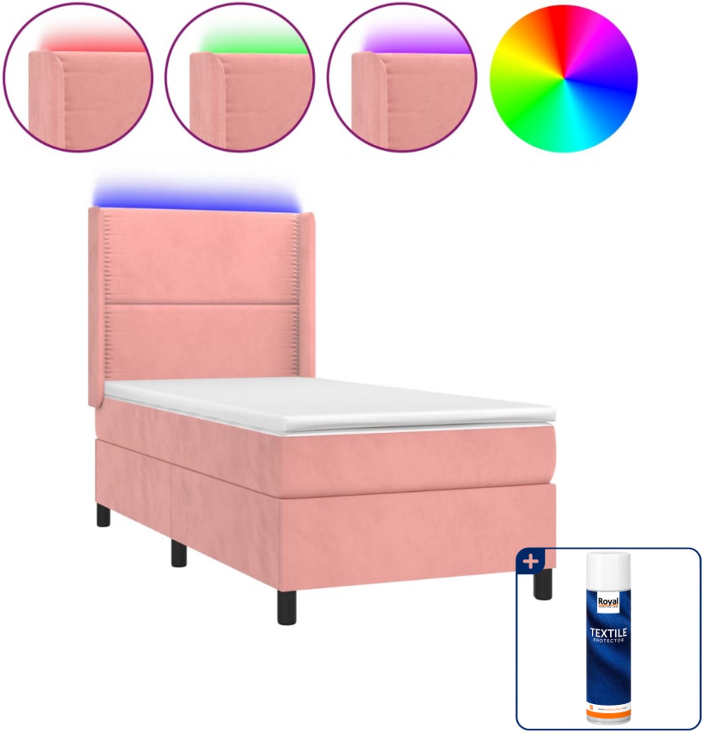 vidaXL boxspring met matras en led - 100 x 200 cm - fluweel - roze - Inclusief textielbeschermer 500 ml