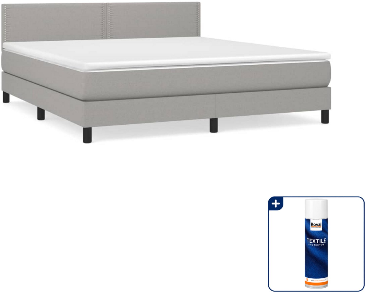 vidaXL Boxspring Kingsize - 180 x 200 cm - lichtgrijs - Inclusief textielbeschermer 500 ml
