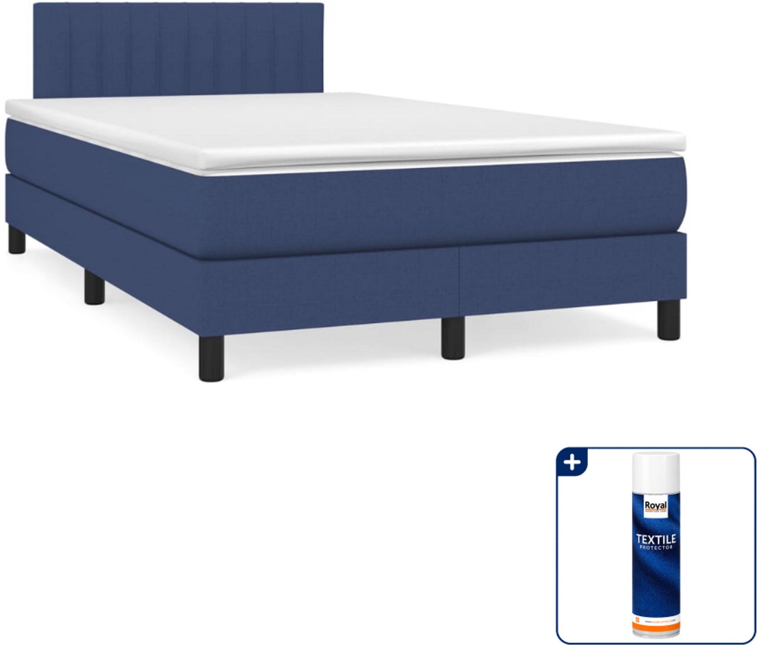 vidaXL boxspring met matras 120 x 200 cm - blauw - Inclusief textielbeschermer 500 ml