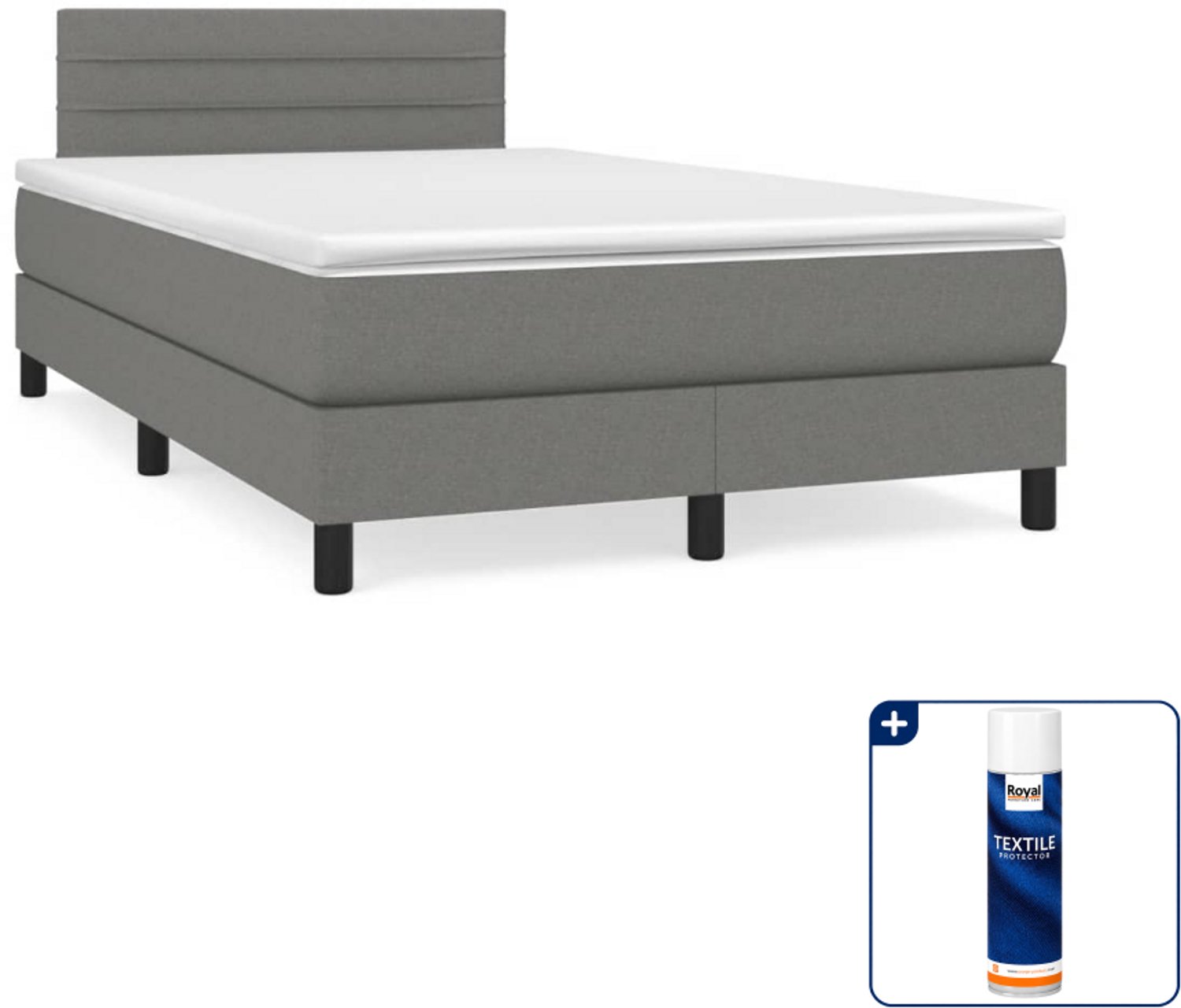 vidaXL boxspring met matras - 120 x 200 cm - donkergrijs - Inclusief textielbeschermer 500 ml