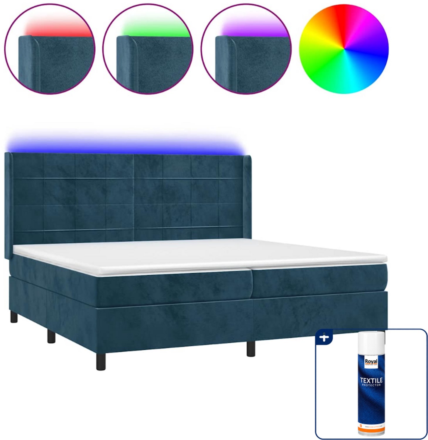vidaXL boxspring - Super kingsize - 200 x 200 cm - fluweel - donkerblauw - Inclusief textielbeschermer 500 ml