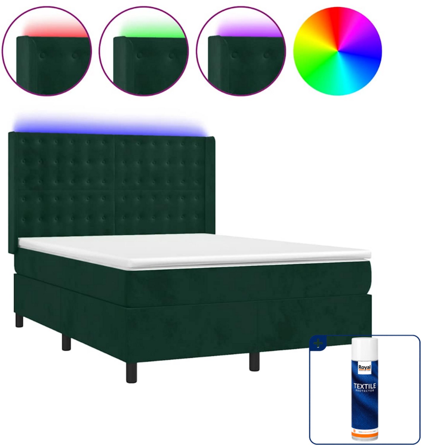 vidaXL boxspring Small double - 140 x 200 cm - fluweel - donkergroen - Inclusief textielbeschermer 500 ml