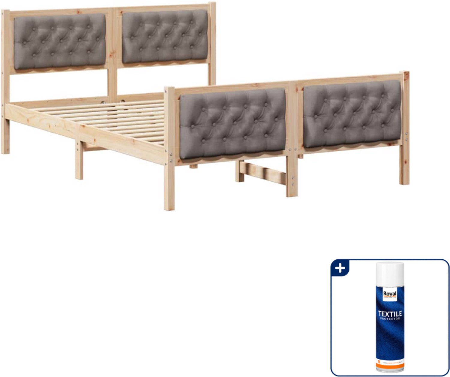 vidaXL Bedframe - 140 x 190 cm - massief grenenhout - taupe - Inclusief textielbeschermer 500 ml Bruin