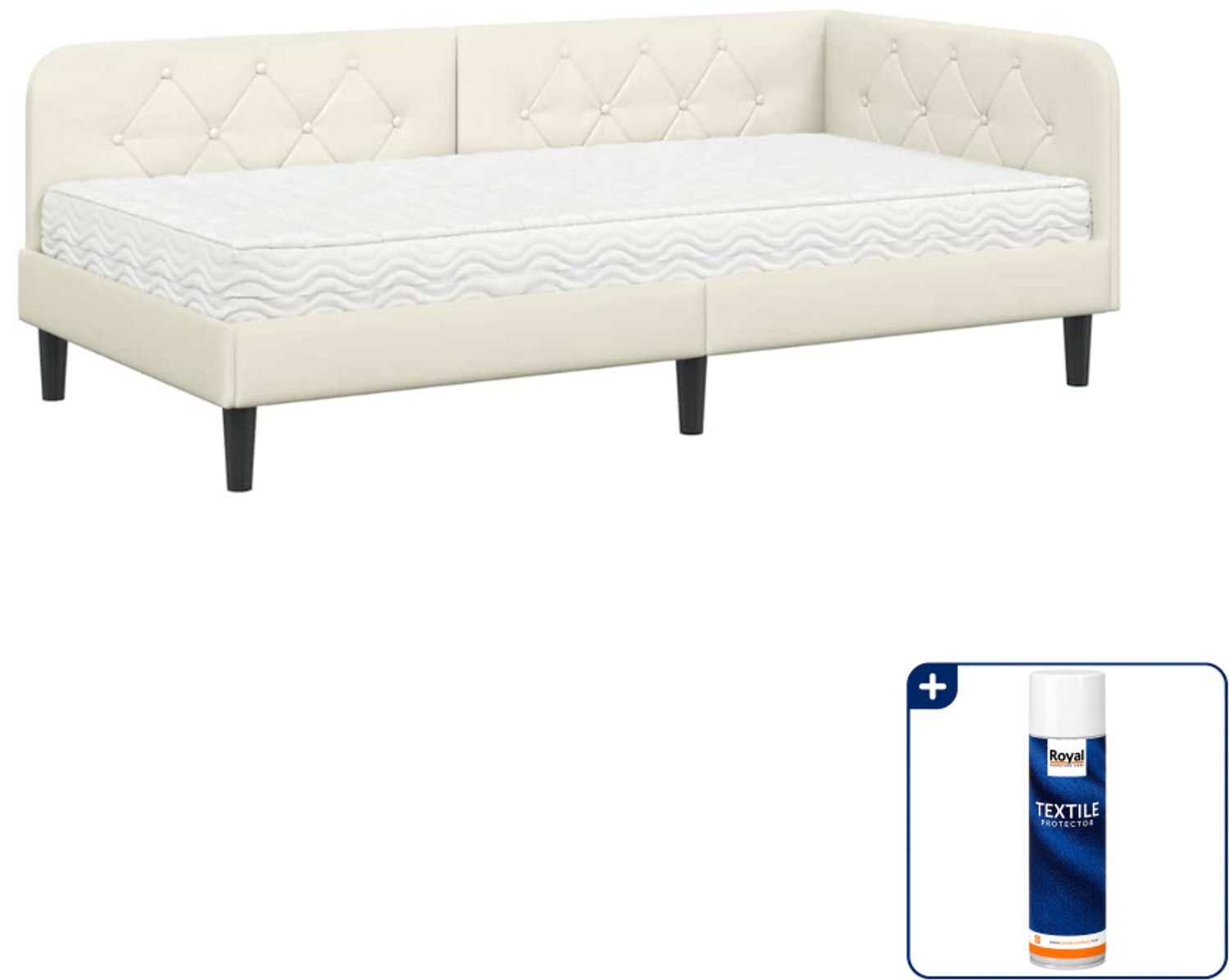 vidaXL hoekbed met matras - 90 x 190 cm - fluweel - crème - Inclusief textielbeschermer 500 ml Zwart