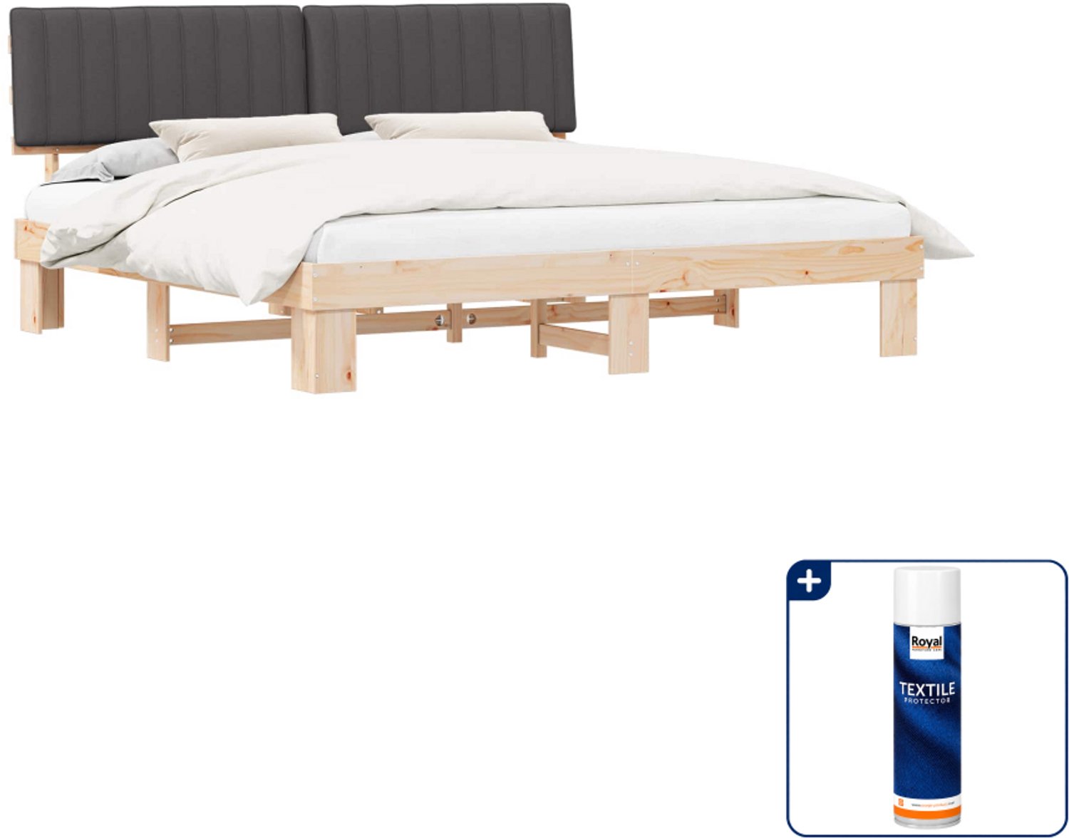vidaXL bedframe - 200 x 200 cm - massief grenenhout - donkergrijs - Inclusief textielbeschermer 500 ml Zwart
