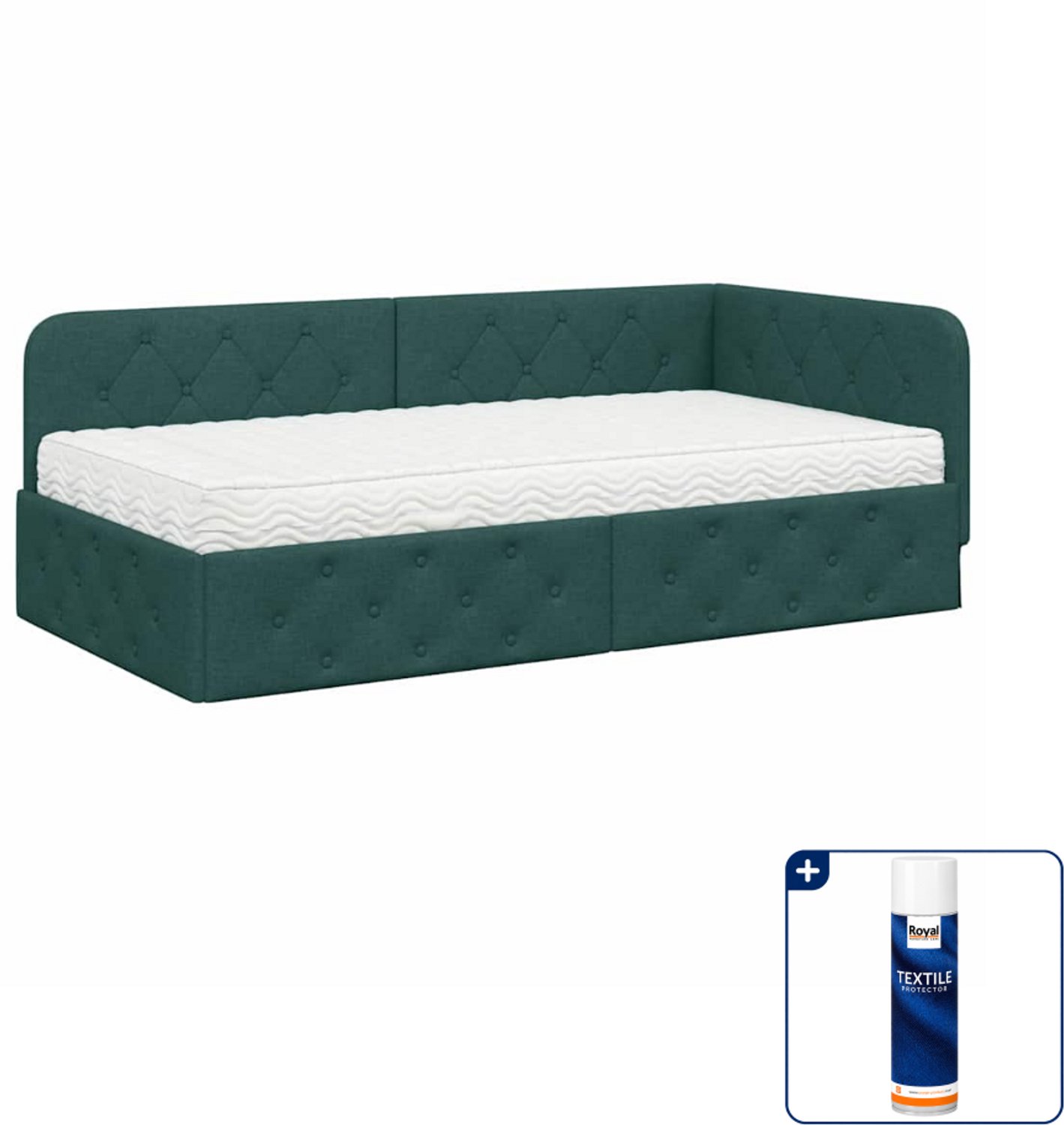 vidaXL hoekbed met matras - 100 x 200 cm - stof - donkergroen - Inclusief textielbeschermer 500 ml Crème