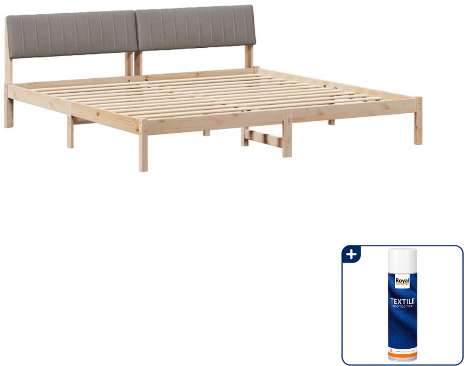 vidaXL Bedframe - 200 x 200 cm - massief grenenhout - bruin en taupe - Inclusief textielbeschermer 500 ml