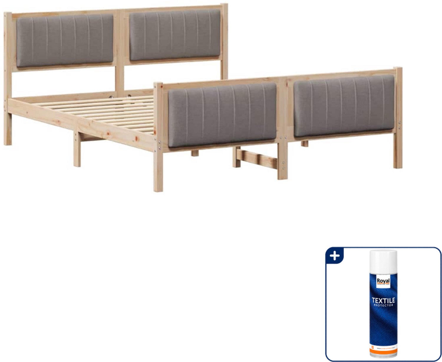 vidaXL bedframe - 150 x 200 cm - massief grenenhout - bruin en taupe - Inclusief textielbeschermer 500 ml