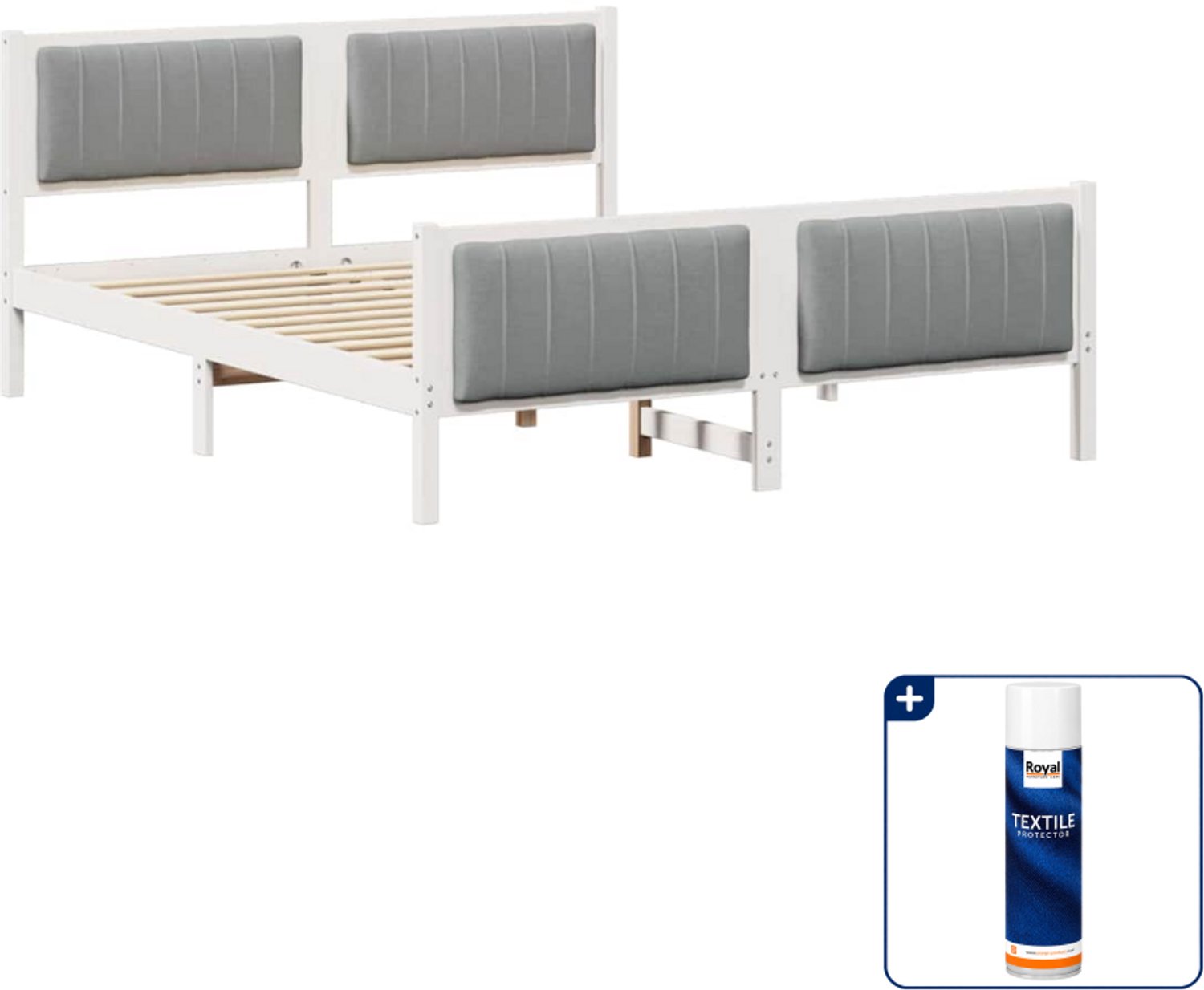 vidaXL Bedframe - Queensize - 160 x 200 cm - wit en lichtgrijs - Inclusief textielbeschermer 500 ml
