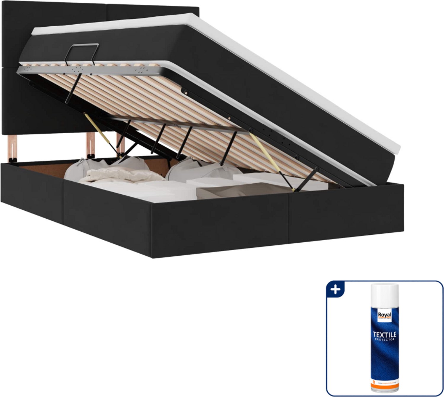 vidaXL led opslagbed met matras - Small double - 140 x 200 cm - zwart - Inclusief textielbeschermer 500 ml Roze